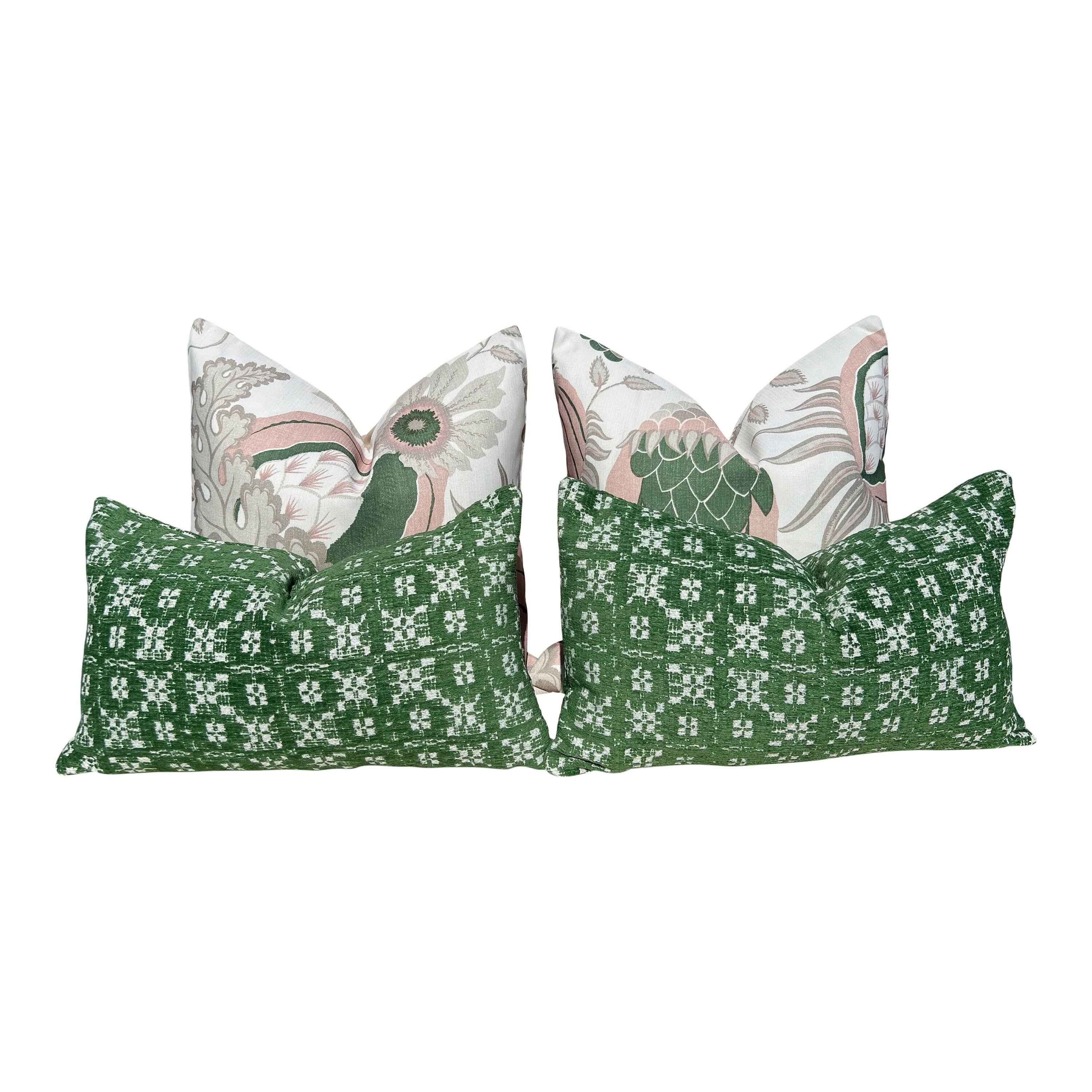 Thibaut Outdoor Woven Briemfield Pillow in Kelly Green. Outdoor Green Small Scale Pillow Cover, Designer Accent Perfomance Cushions