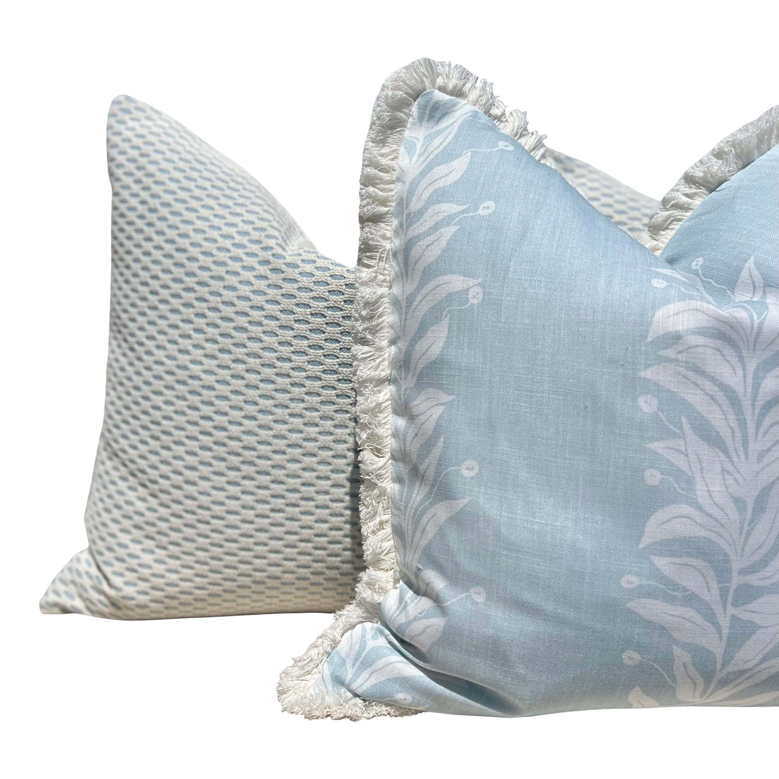 Designer Inside Out Outdoor Pillow Light Blue. Performance Pillow Covers, Accent Sky Blue Pillows, Small Scale Geometric Outdoor Pillows