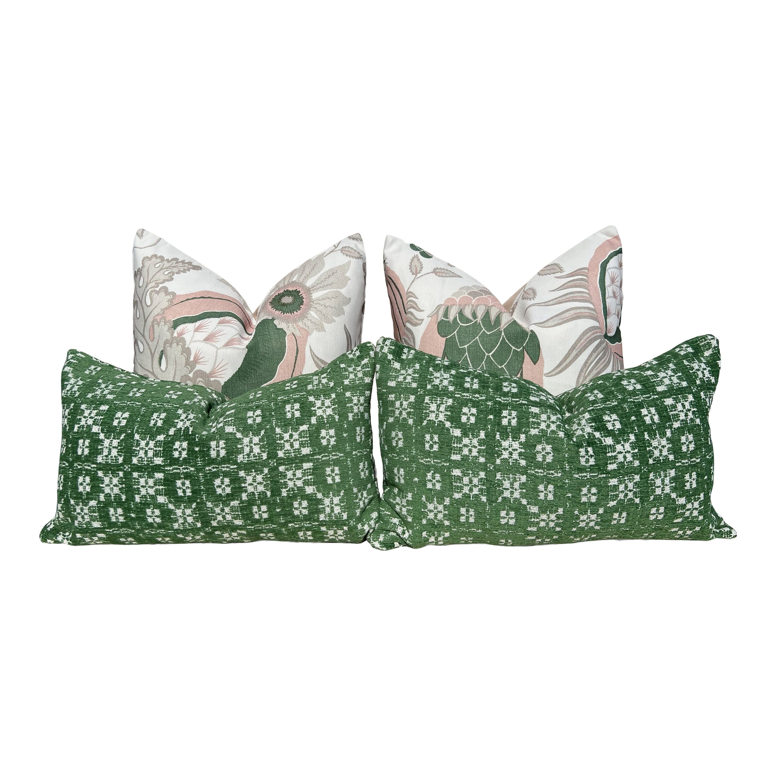 Thibaut Outdoor Woven Briemfield Pillow in Kelly Green. Outdoor Green Small Scale Pillow Cover, Designer Accent Perfomance Cushions