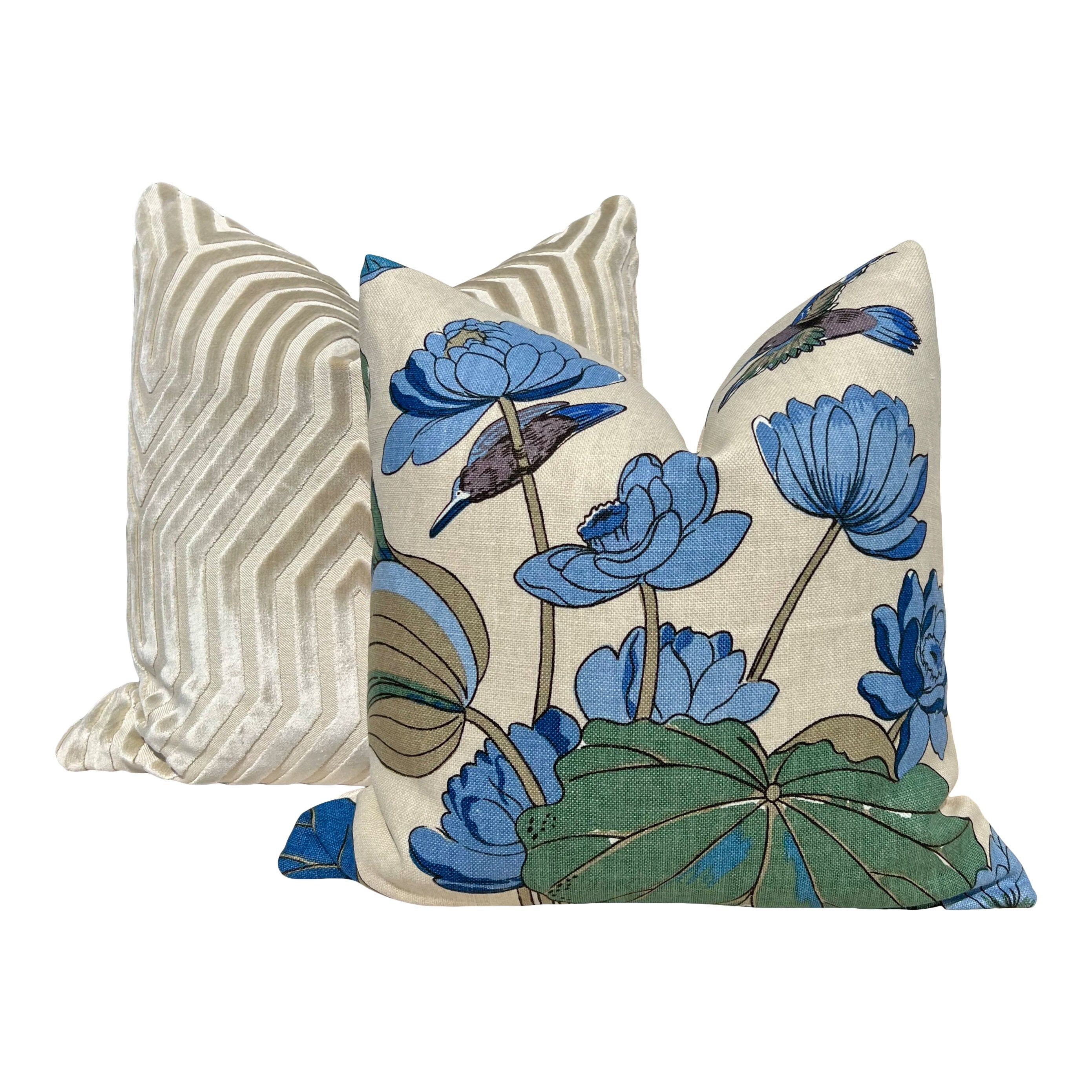 GP & J Baker Nympheus Linen Pillow in Teal. Decorative Lumbar Floral Pillow, High End Designer Linen Pillows, Euro Sham Pillow Cover