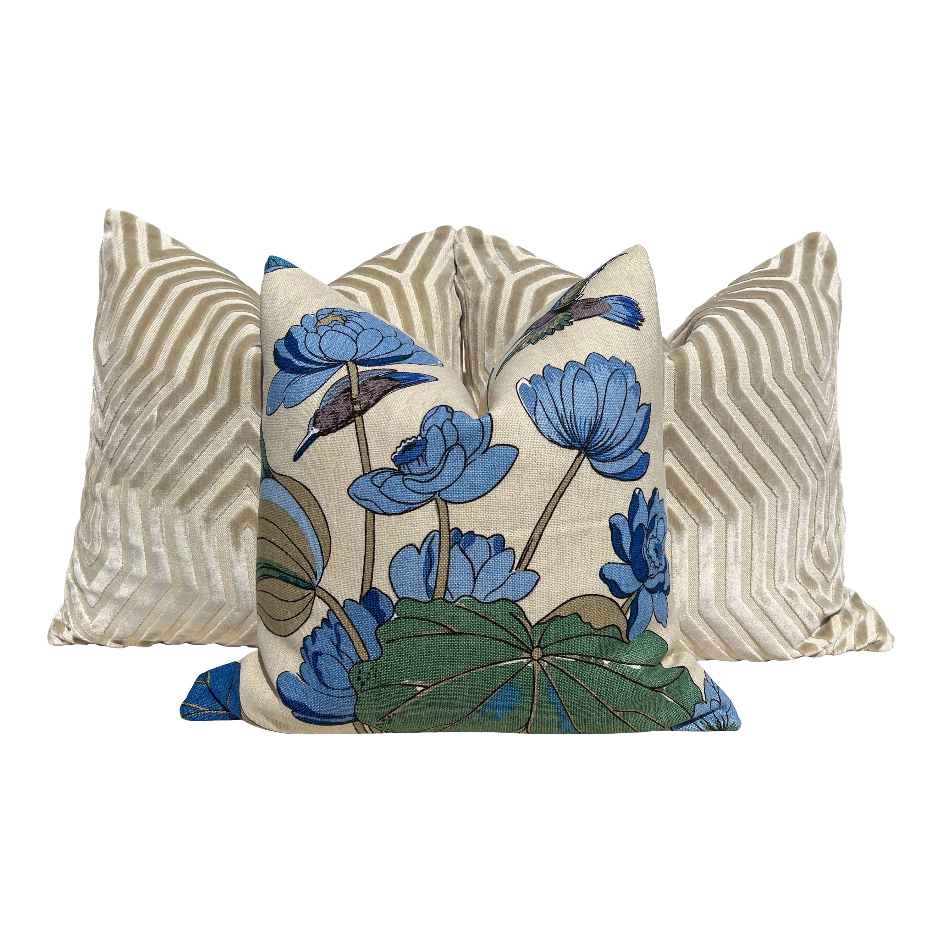 GP & J Baker Nympheus Linen Pillow in Teal. Decorative Lumbar Floral Pillow, High End Designer Linen Pillows, Euro Sham Pillow Cover