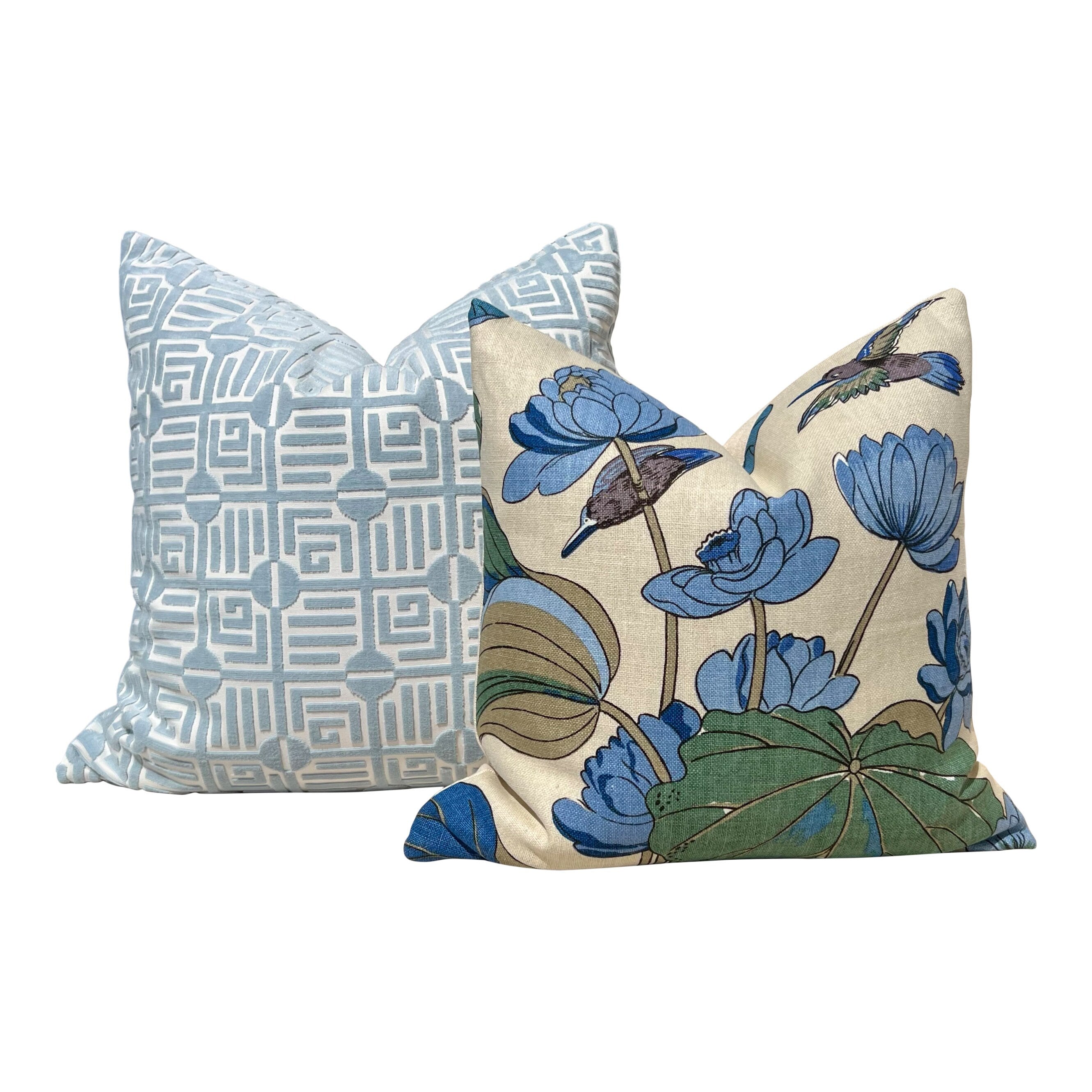 GP & J Baker Nympheus Linen Pillow in Teal. Decorative Lumbar Floral Pillow, High End Designer Linen Pillows, Euro Sham Pillow Cover