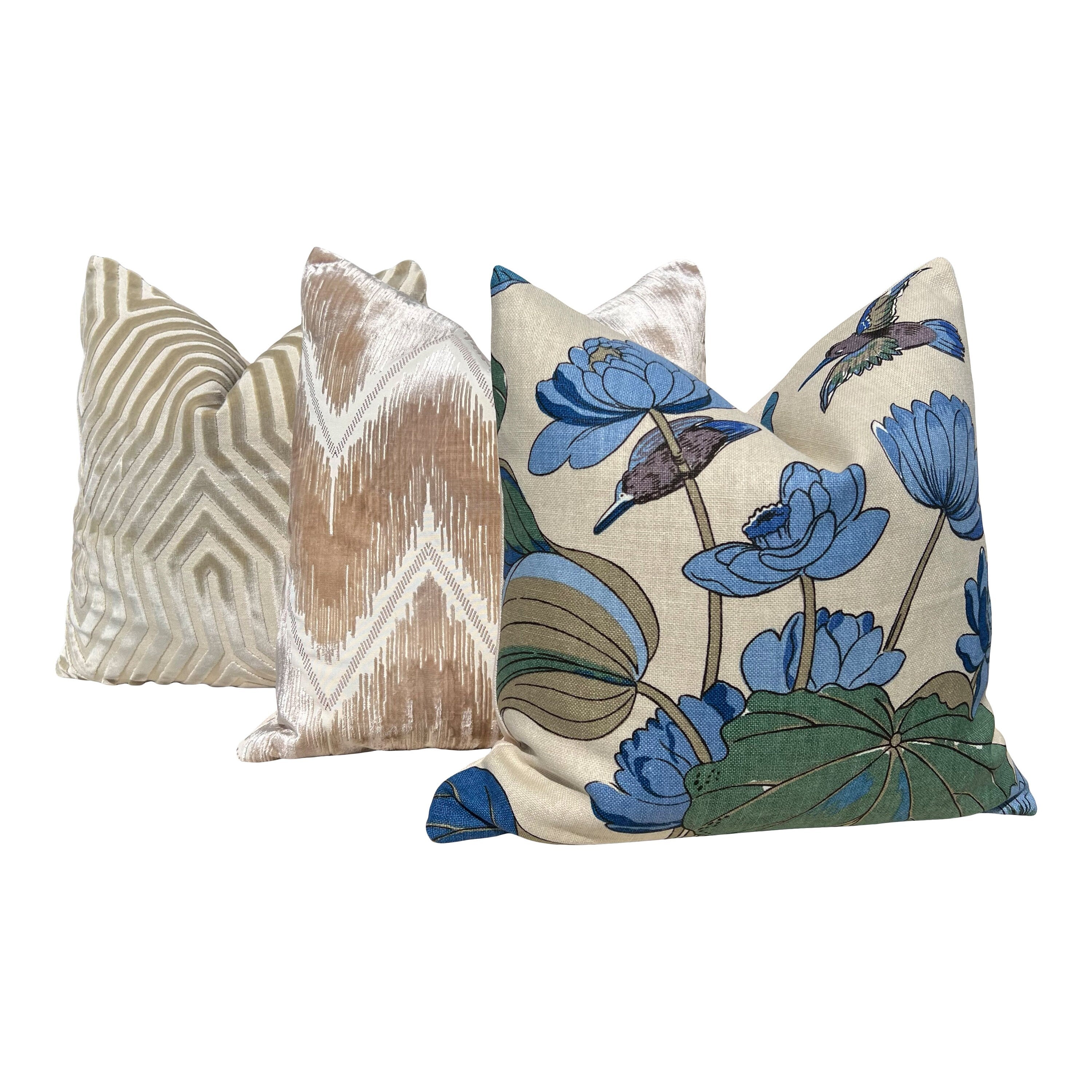 GP & J Baker Nympheus Linen Pillow in Teal. Decorative Lumbar Floral Pillow, High End Designer Linen Pillows, Euro Sham Pillow Cover