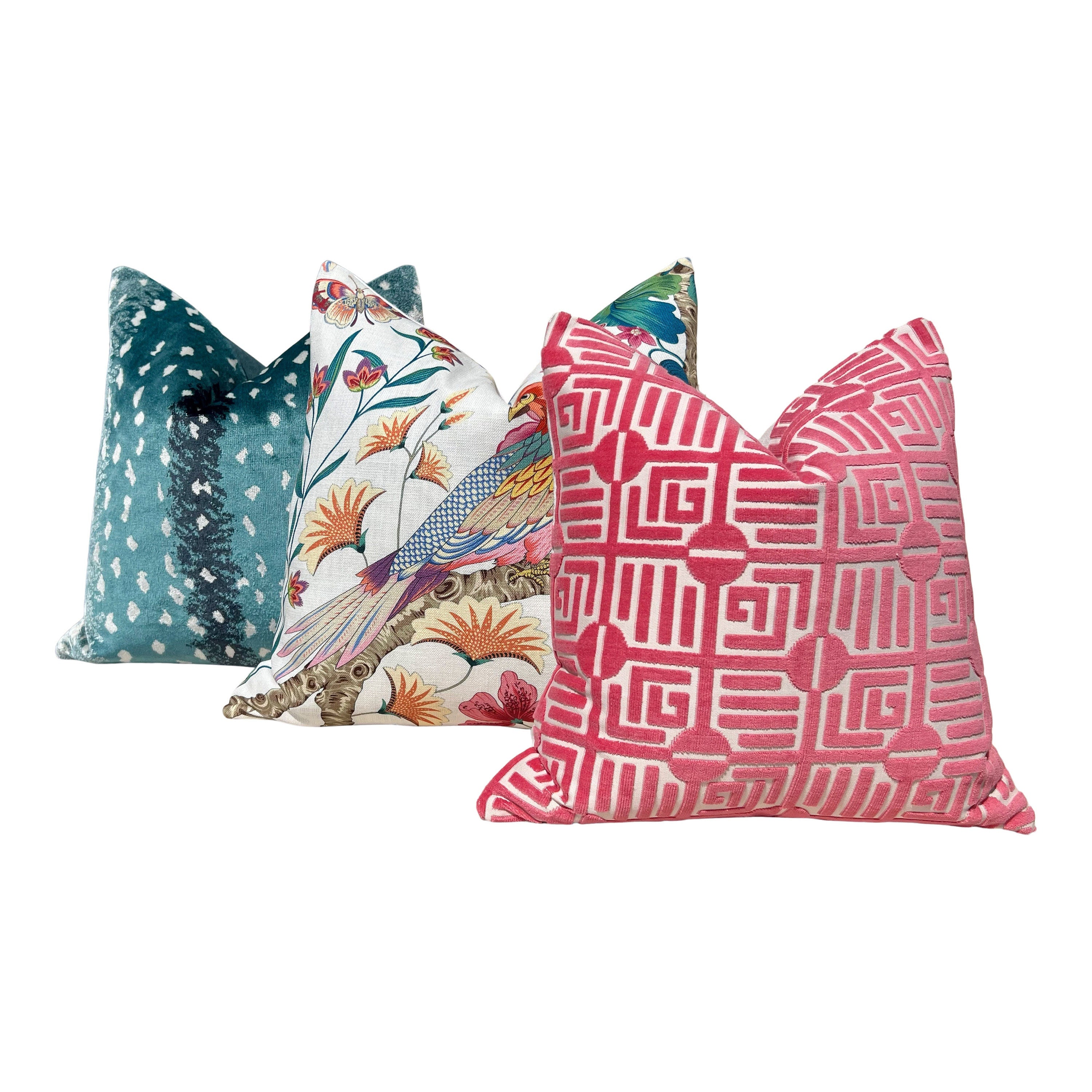 Thibaut Labyrinth Velvet Pillow in Coral. High End Designer Raised Velvet Cushion Covers, Accent Geometric Velvet Pillows, Decorative Pillow