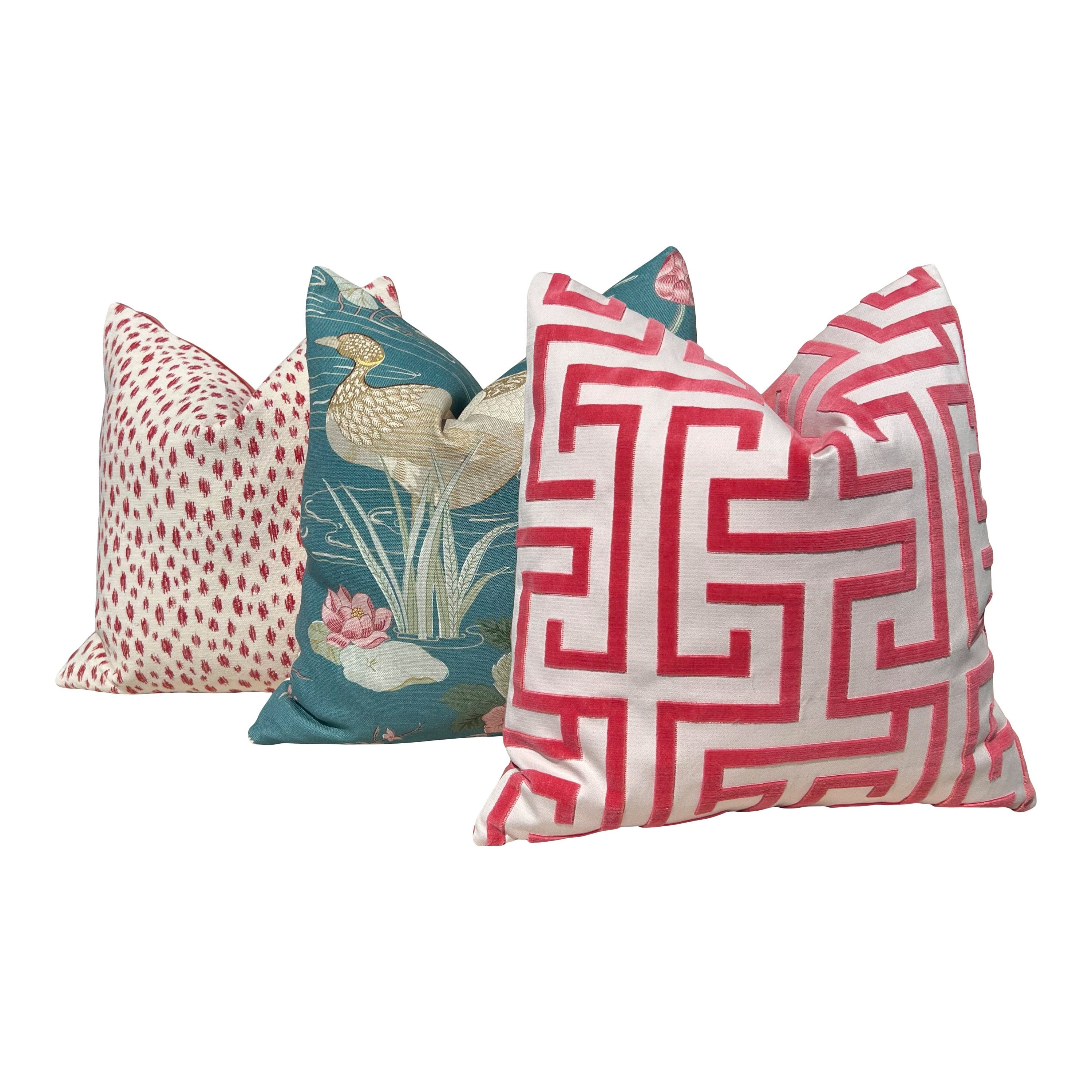 Designer Honfleur Woven Pillow in Berry. Luxurious Pillow Cover Red, Animal Skin Throw Cushions, Decorative Accent Cream and Red Toss Pillow