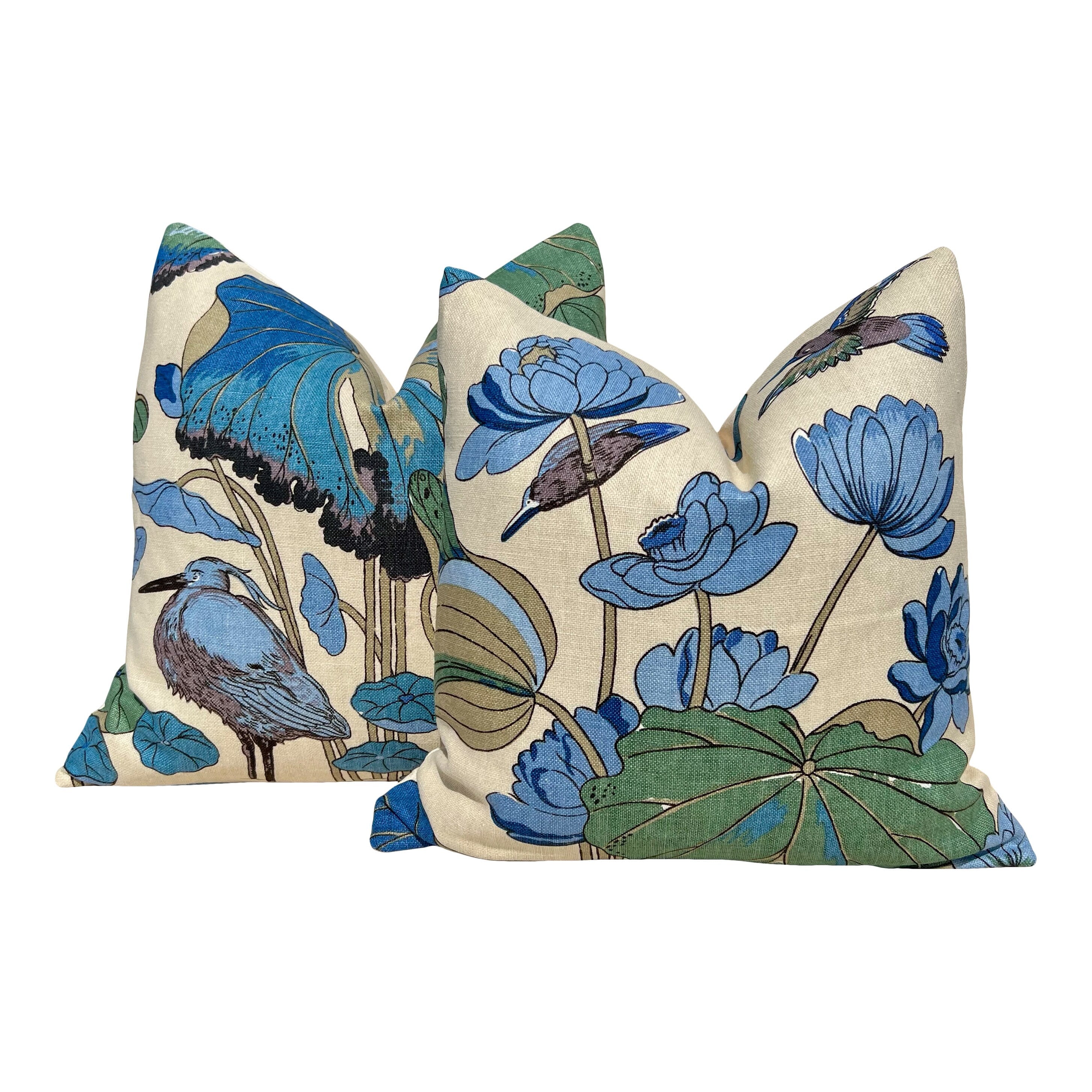 GP & J Baker Nympheus Linen Pillow in Teal. Decorative Lumbar Floral Pillow, High End Designer Linen Pillows, Euro Sham Pillow Cover