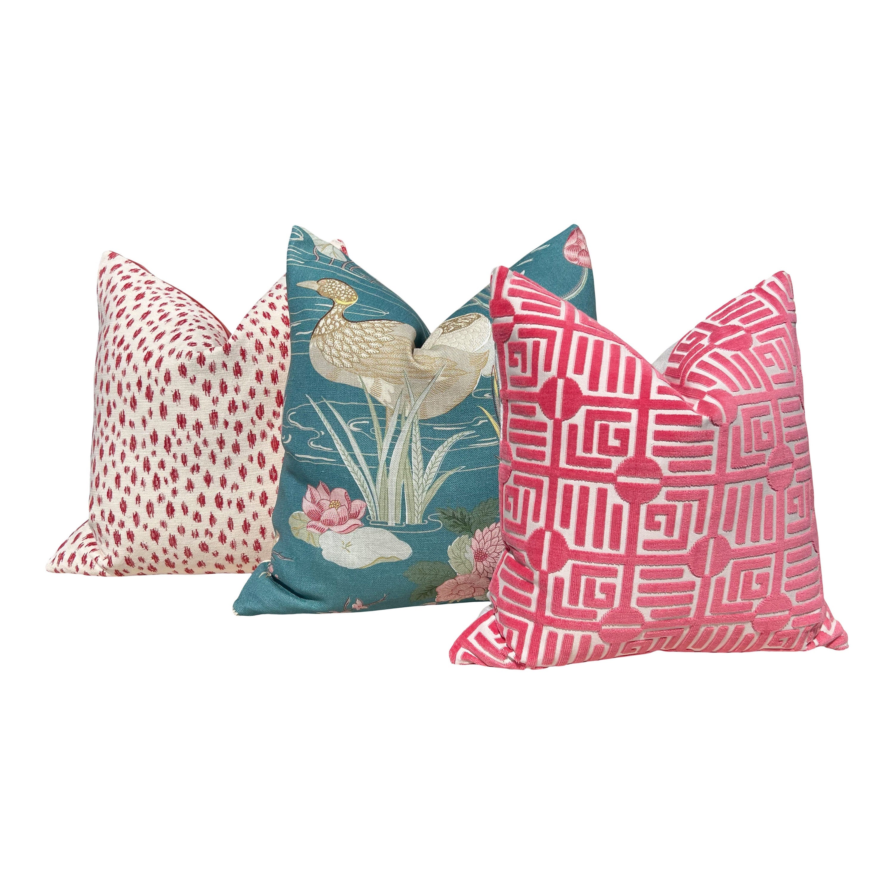 Thibaut Labyrinth Velvet Pillow in Coral. High End Designer Raised Velvet Cushion Covers, Accent Geometric Velvet Pillows, Decorative Pillow