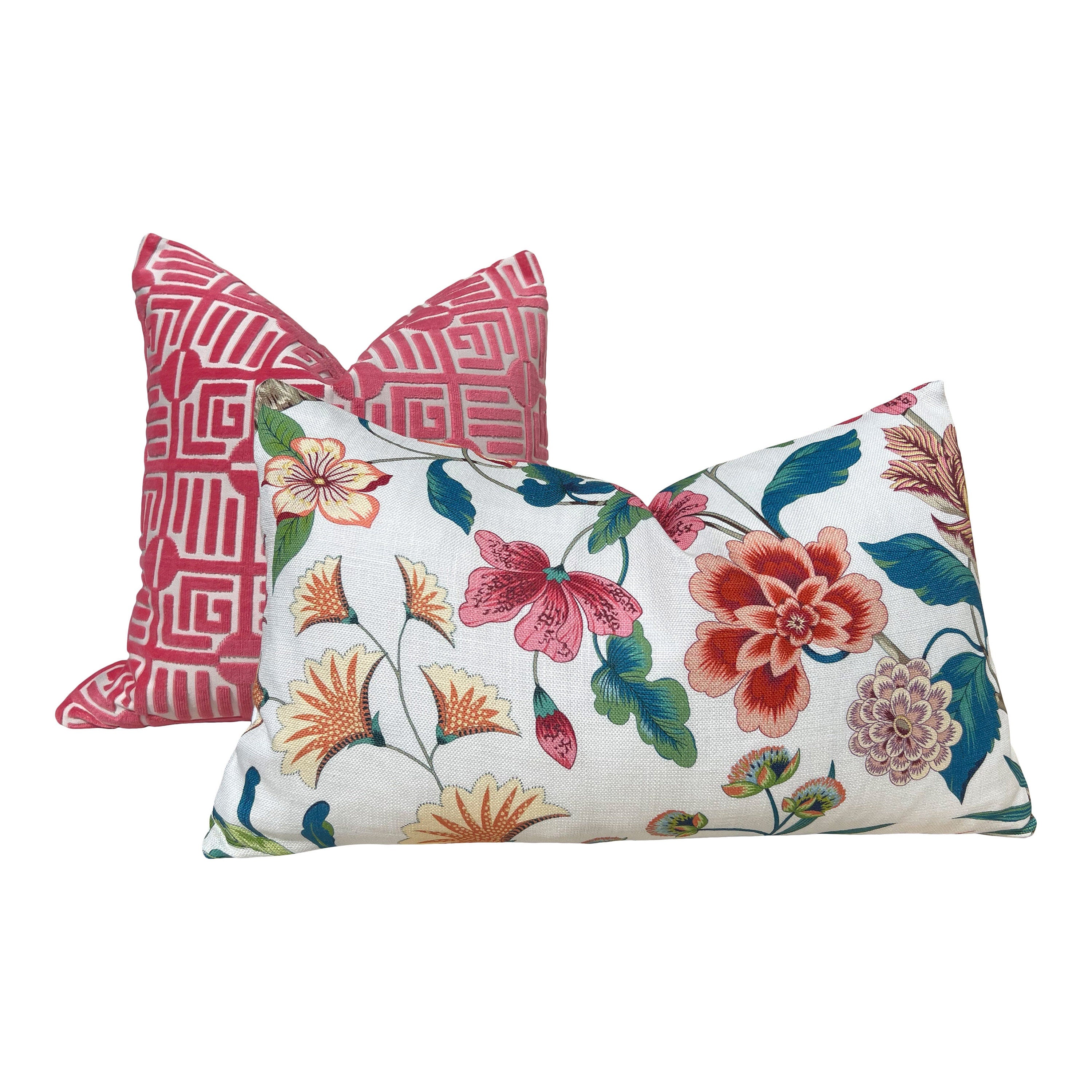 Thibaut Labyrinth Velvet Pillow in Coral. High End Designer Raised Velvet Cushion Covers, Accent Geometric Velvet Pillows, Decorative Pillow