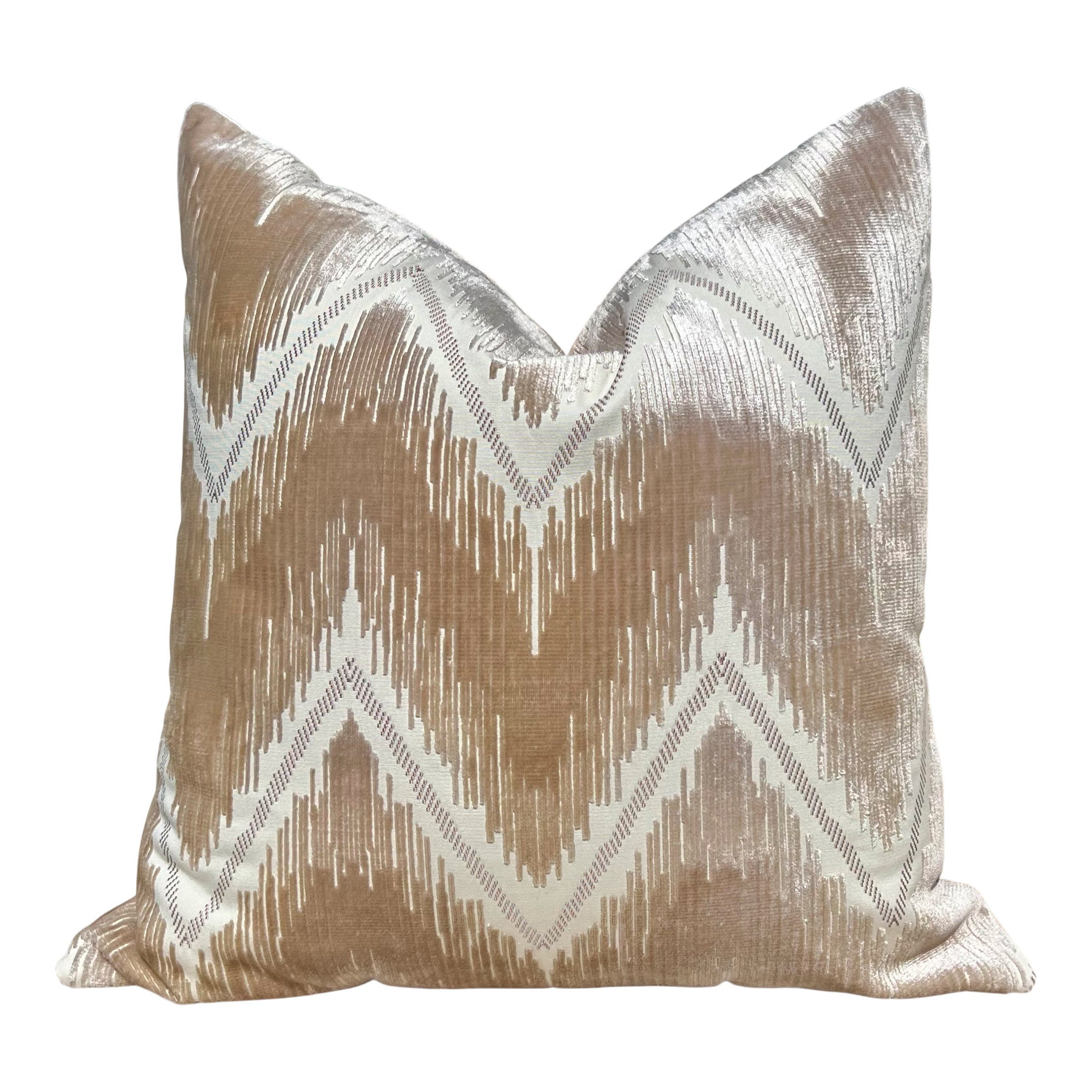 Schumacher Chevron Velvet Pillow in Champagne, Modern Geometric Zig Zag Cushion Cover, Designer Accent Pillow, Beige Velvet Pillows