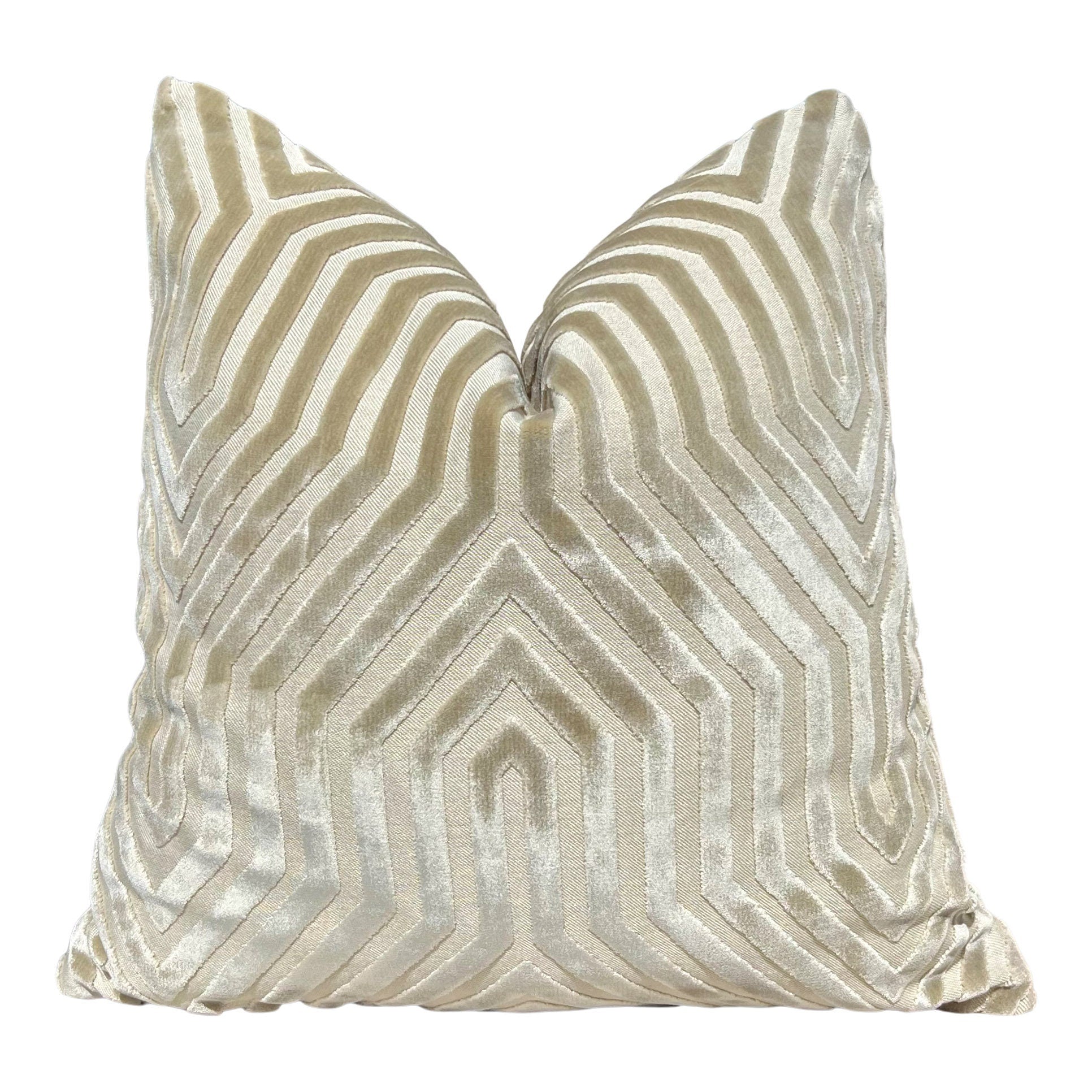 Schumacher Beige Velvet Chevron Pillow, Luxury Designer Geometric Cushion, Tan Accent Pillow, Decorative Neutral Throw Pillows