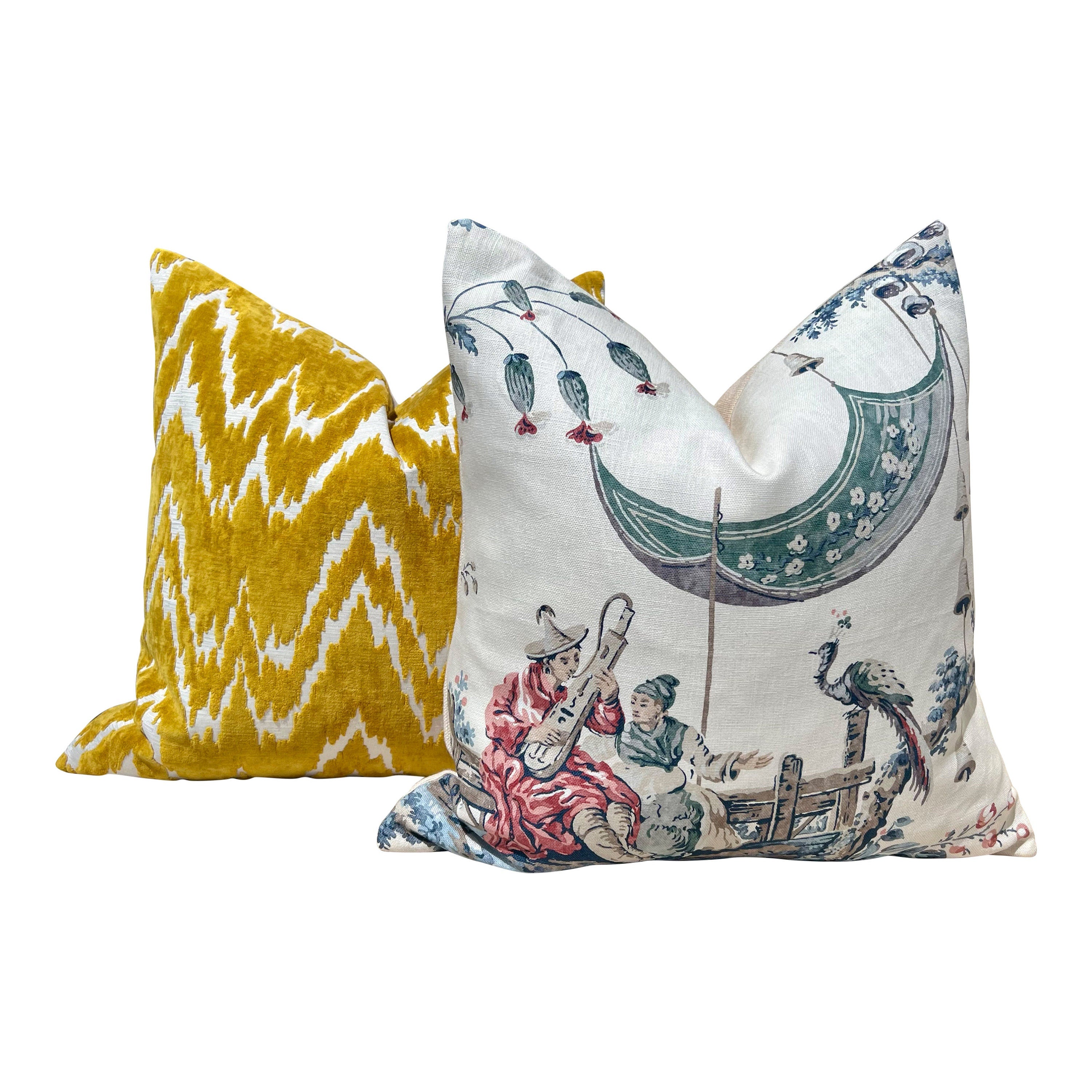 Designer Mustard Velvet ZigZag Pillow, Luxury Plush Chevron Throw Cushion, High End Flamestich Geometric Accent Pillow
