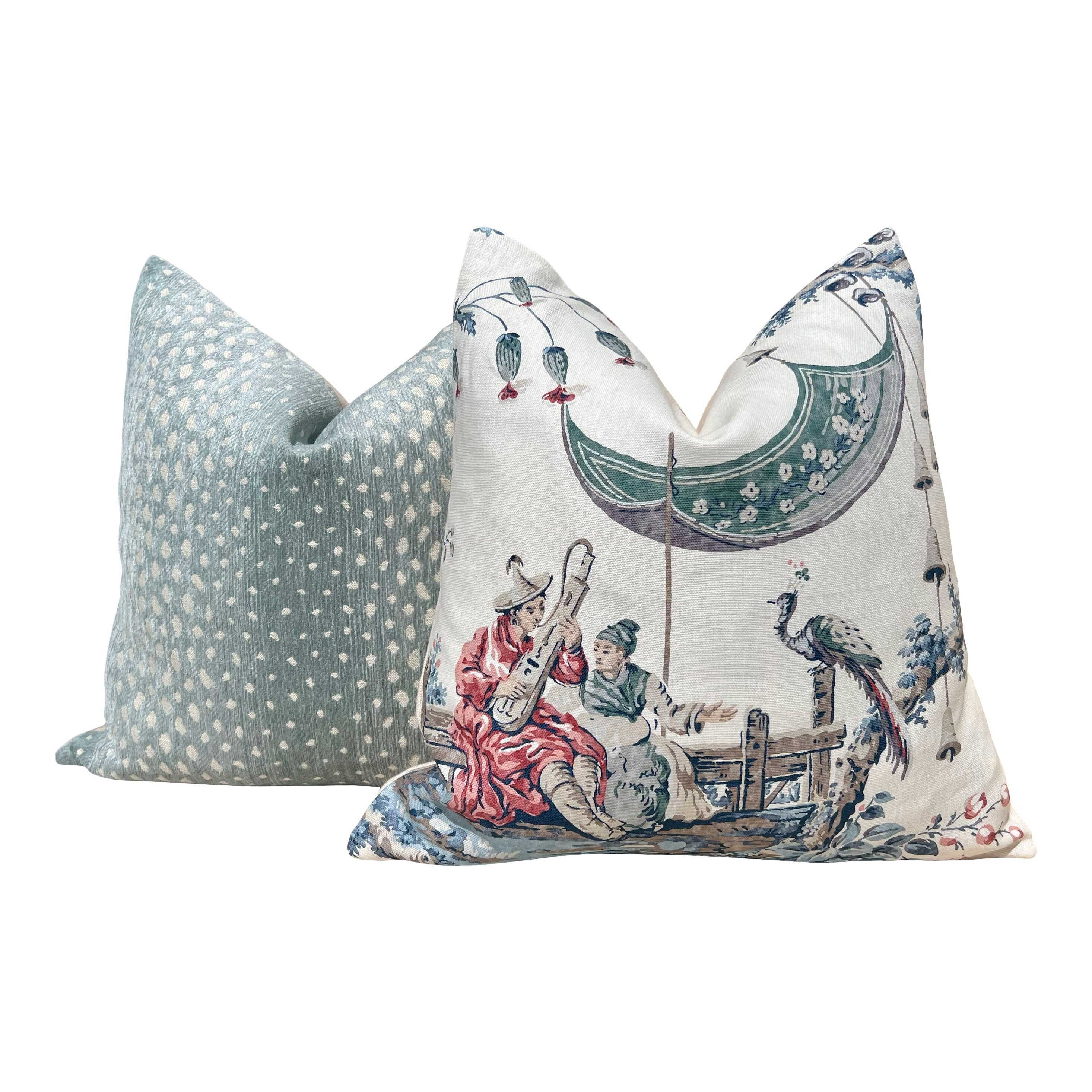 Thibaut Gazelle Woven Pillow in Seaglass. Luxurious Chenille Pillow Cover Aqua, Ombre Animal Skin Throw Cushions, Designer Pillow Cover