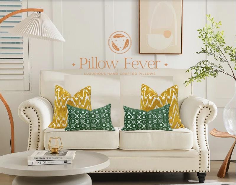 Designer Mustard Velvet ZigZag Pillow, Luxury Plush Chevron Throw Cushion, High End Flamestich Geometric Accent Pillow