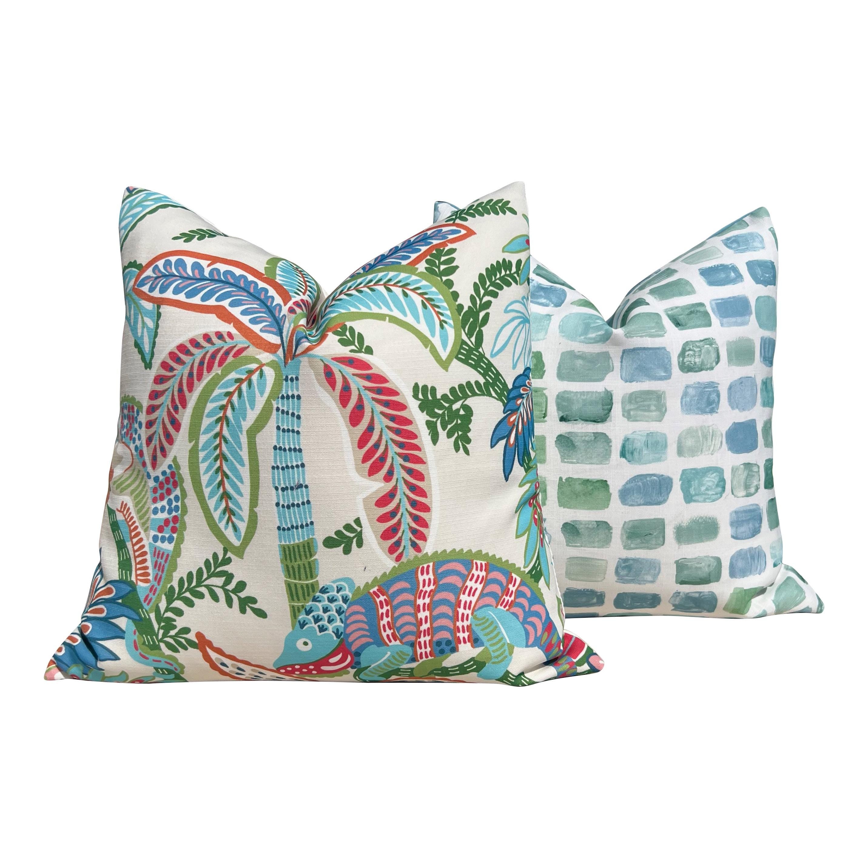Thibaut Outdoor Iggy Pillow in Island. Decorative Outdoor Cushion, Outdoor Pillow Cover Aqua Blue, Tropical Accent Toss Throw Pillows