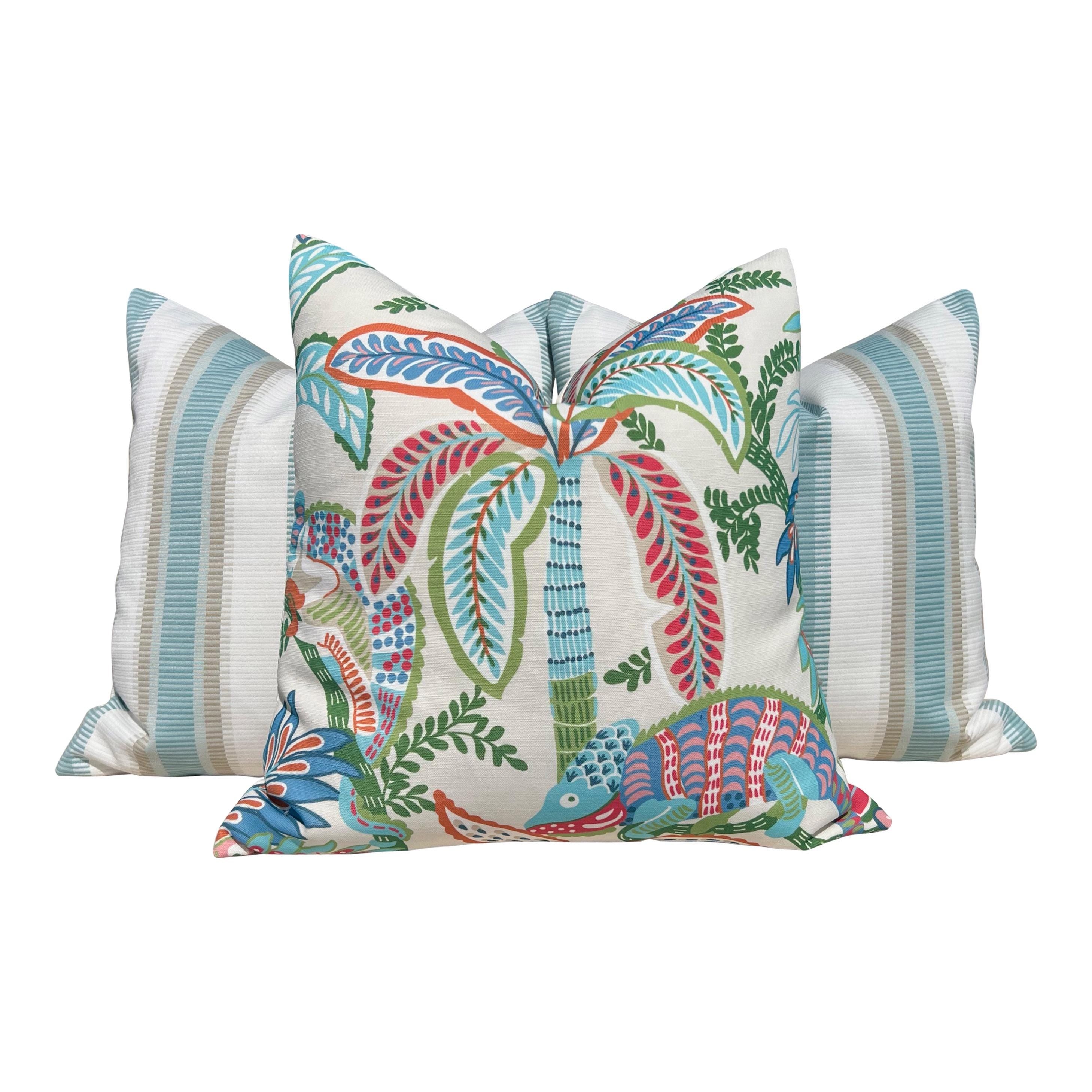 Thibaut Outdoor Iggy Pillow in Island. Decorative Outdoor Cushion, Outdoor Pillow Cover Aqua Blue, Tropical Accent Toss Throw Pillows
