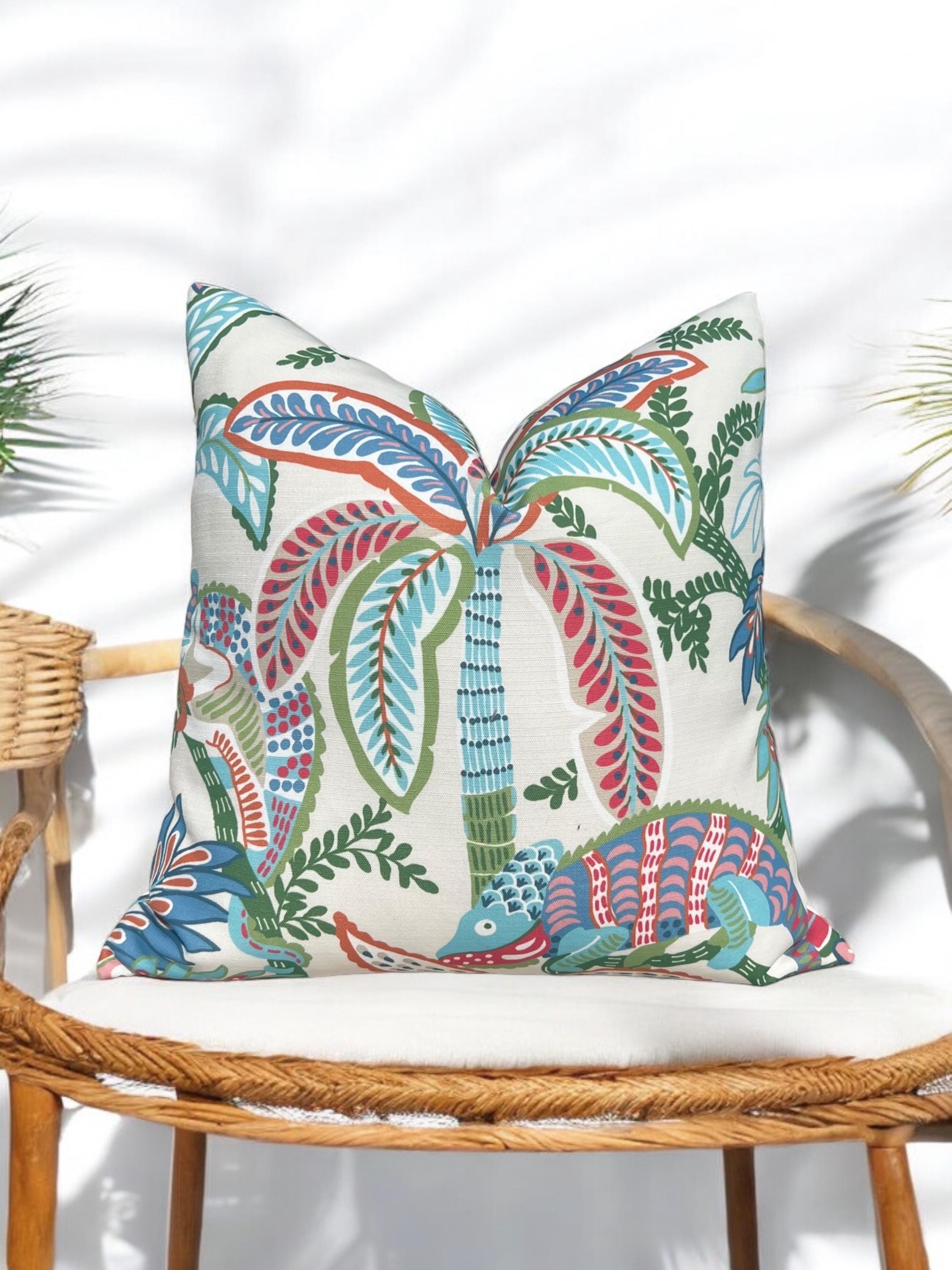 Thibaut Outdoor Iggy Pillow in Island. Decorative Outdoor Cushion, Outdoor Pillow Cover Aqua Blue, Tropical Accent Toss Throw Pillows