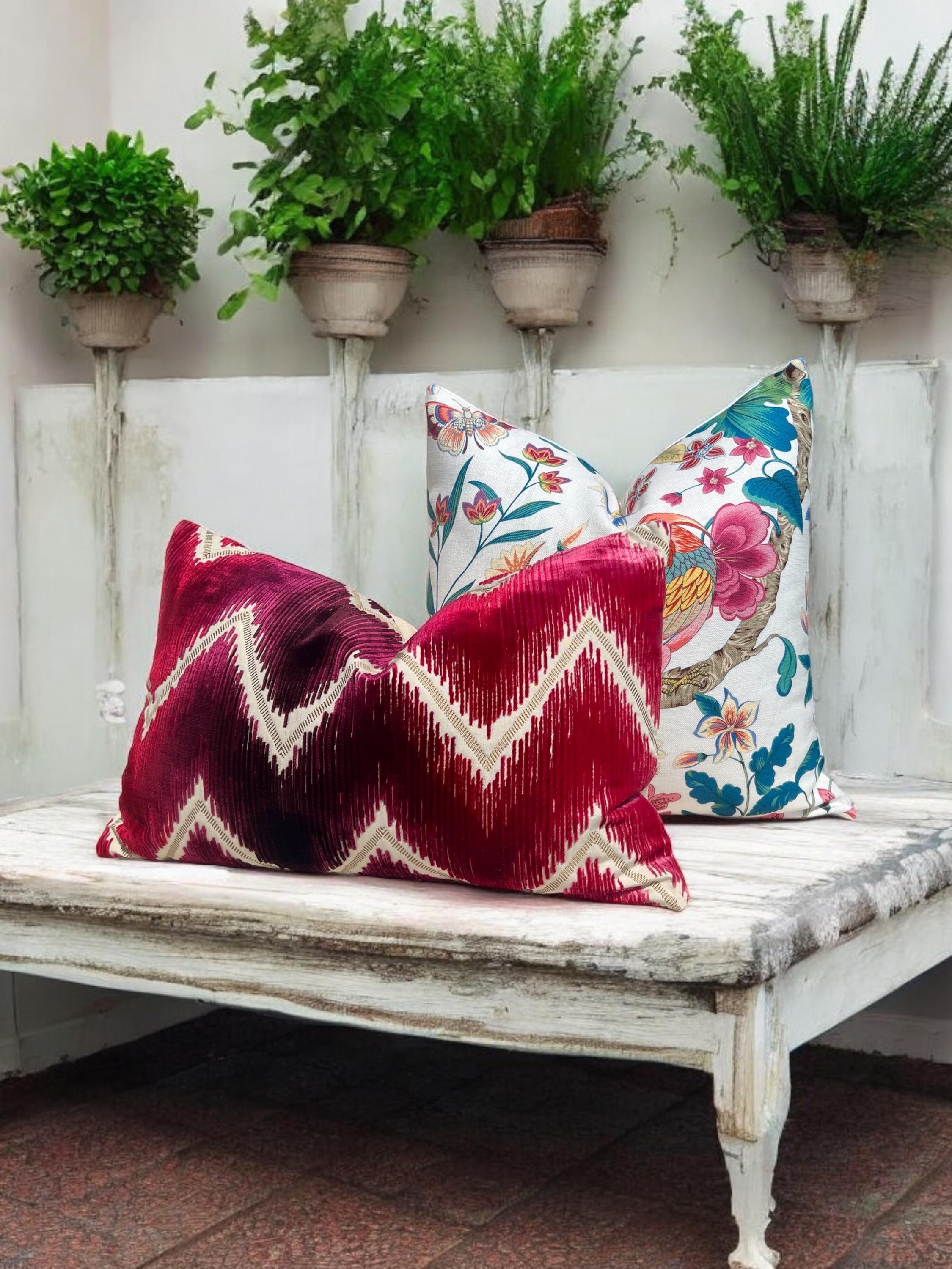 Scalamandre Botany Bay in Multicolor. Exotic Bird Pillow Pink Coral and Teal, Designer Modern Pillows, Accent Tropical Cushion Covers