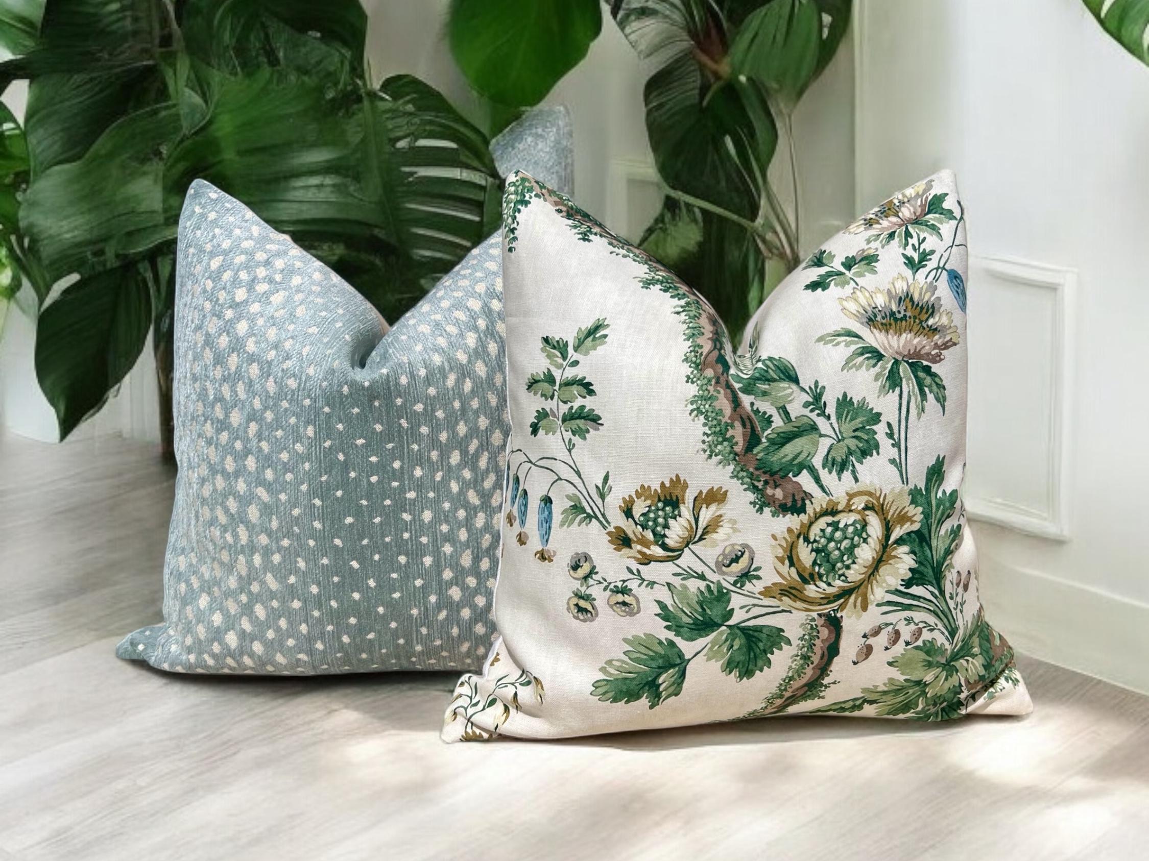 Thibaut Gazelle Woven Pillow in Seaglass. Luxurious Chenille Pillow Cover Aqua, Ombre Animal Skin Throw Cushions, Designer Pillow Cover