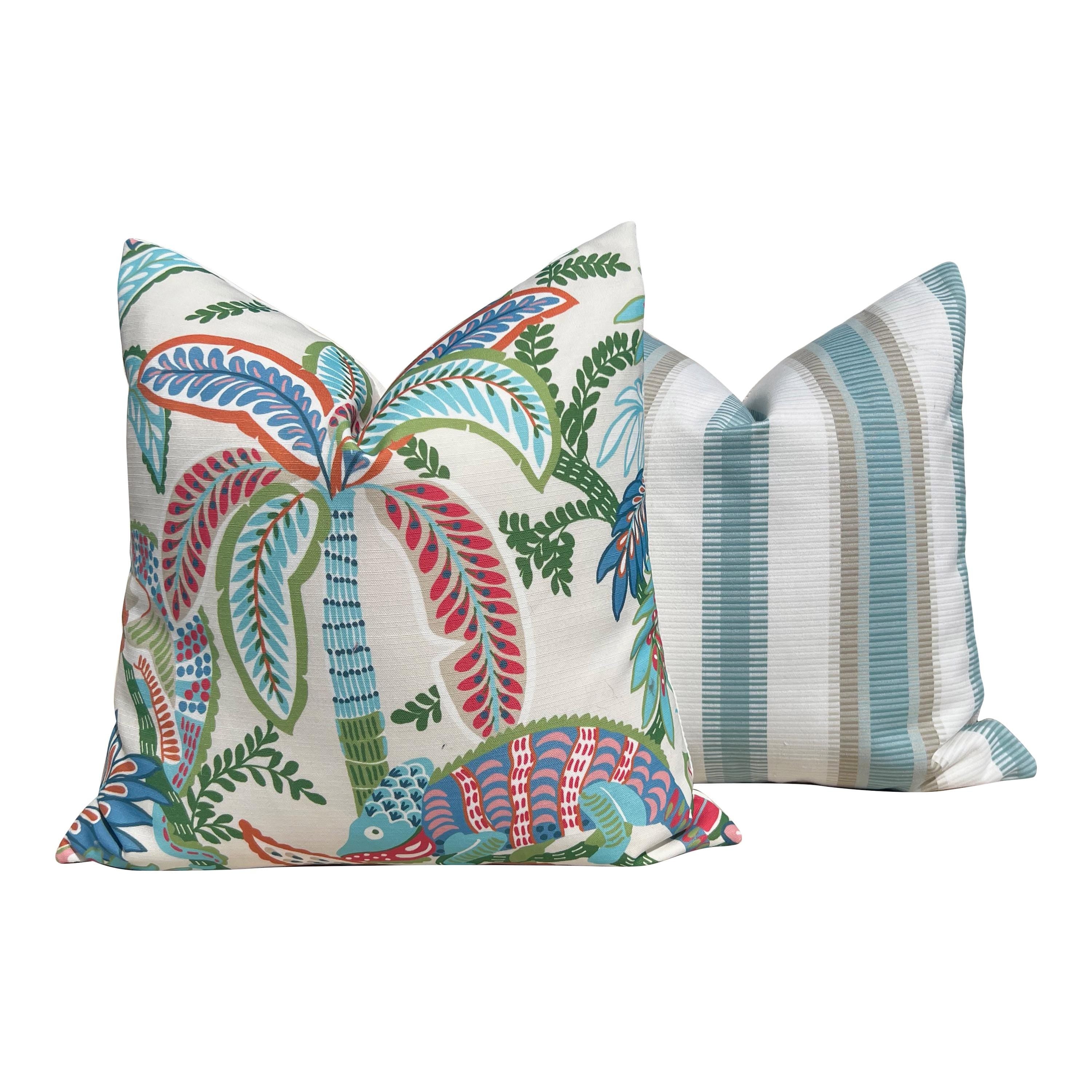 Thibaut Outdoor Iggy Pillow in Island. Decorative Outdoor Cushion, Outdoor Pillow Cover Aqua Blue, Tropical Accent Toss Throw Pillows