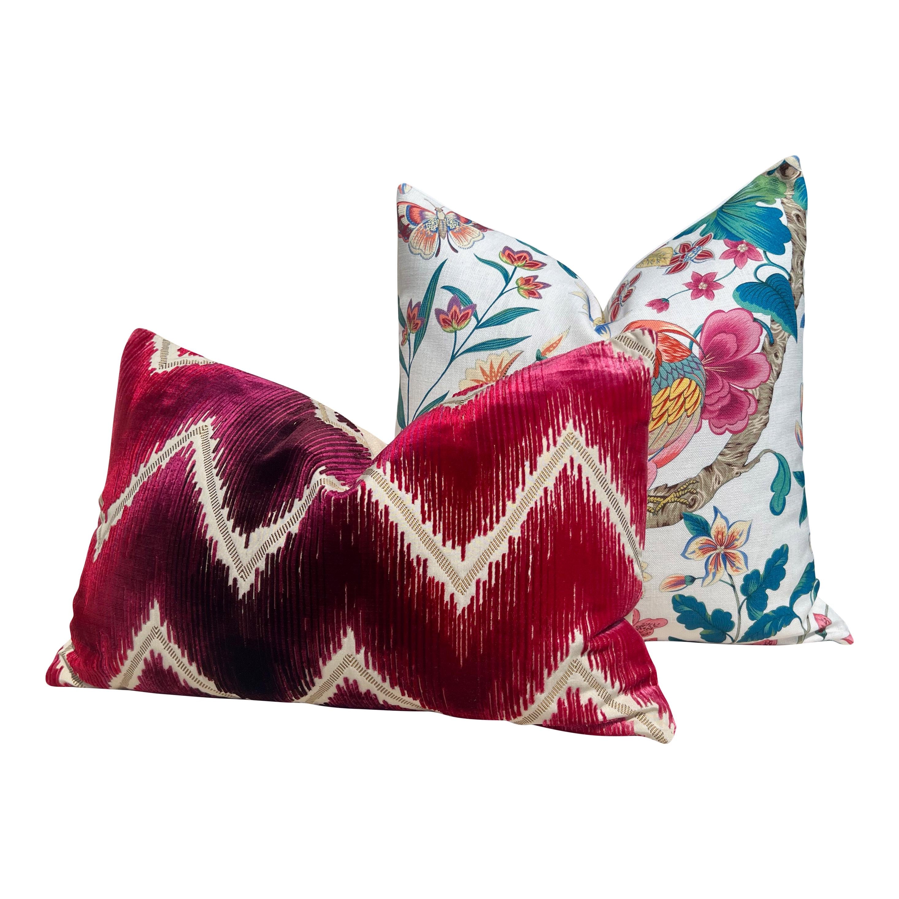 Schumacher Shock Wave Silk Velvet Pillow in Ruby, Ombre Velvet Designer Pillow, Modern Decorative Luxury Cushion, Contemporary Pillow Covers