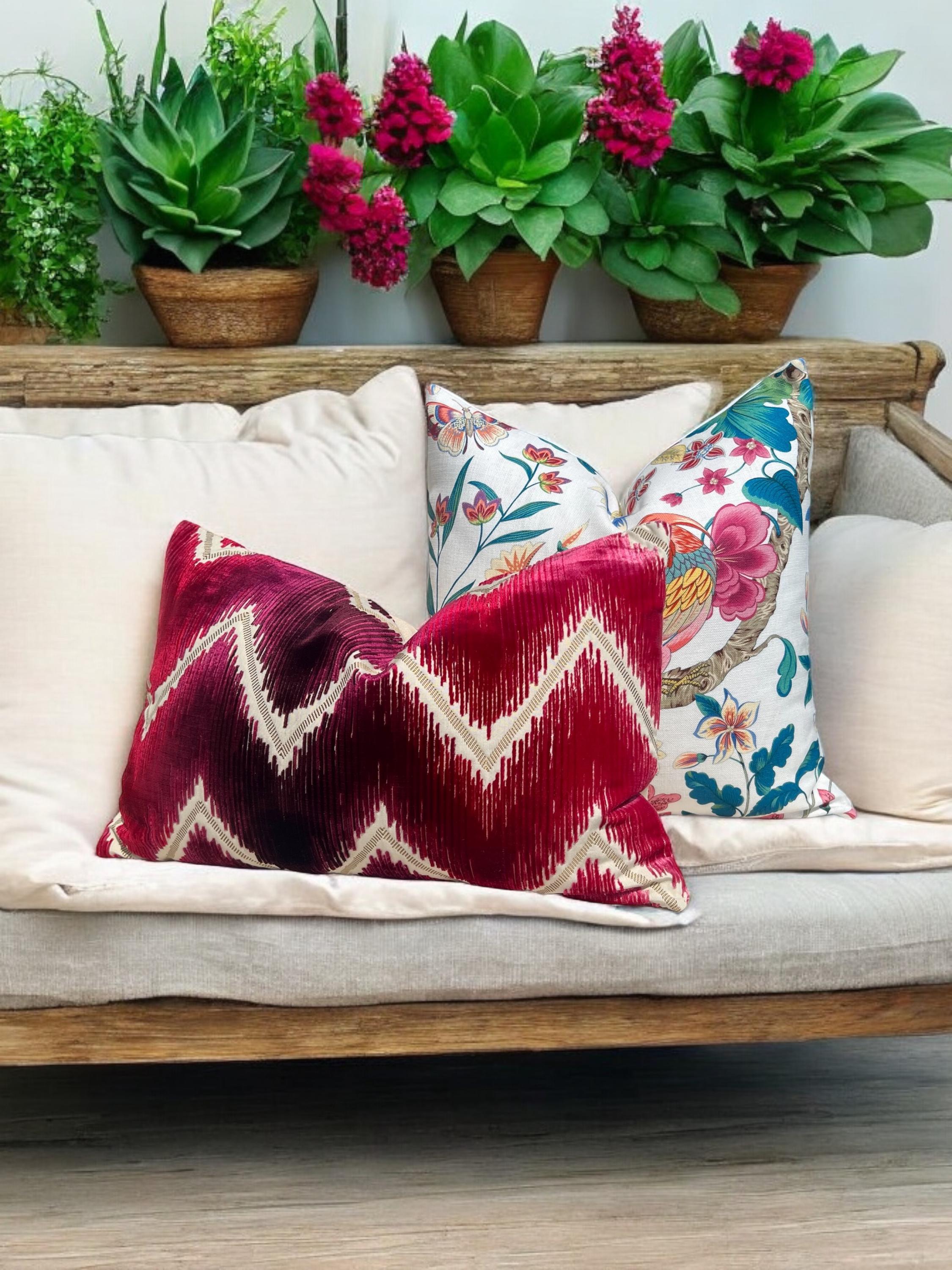 Schumacher Shock Wave Silk Velvet Pillow in Ruby, Ombre Velvet Designer Pillow, Modern Decorative Luxury Cushion, Contemporary Pillow Covers