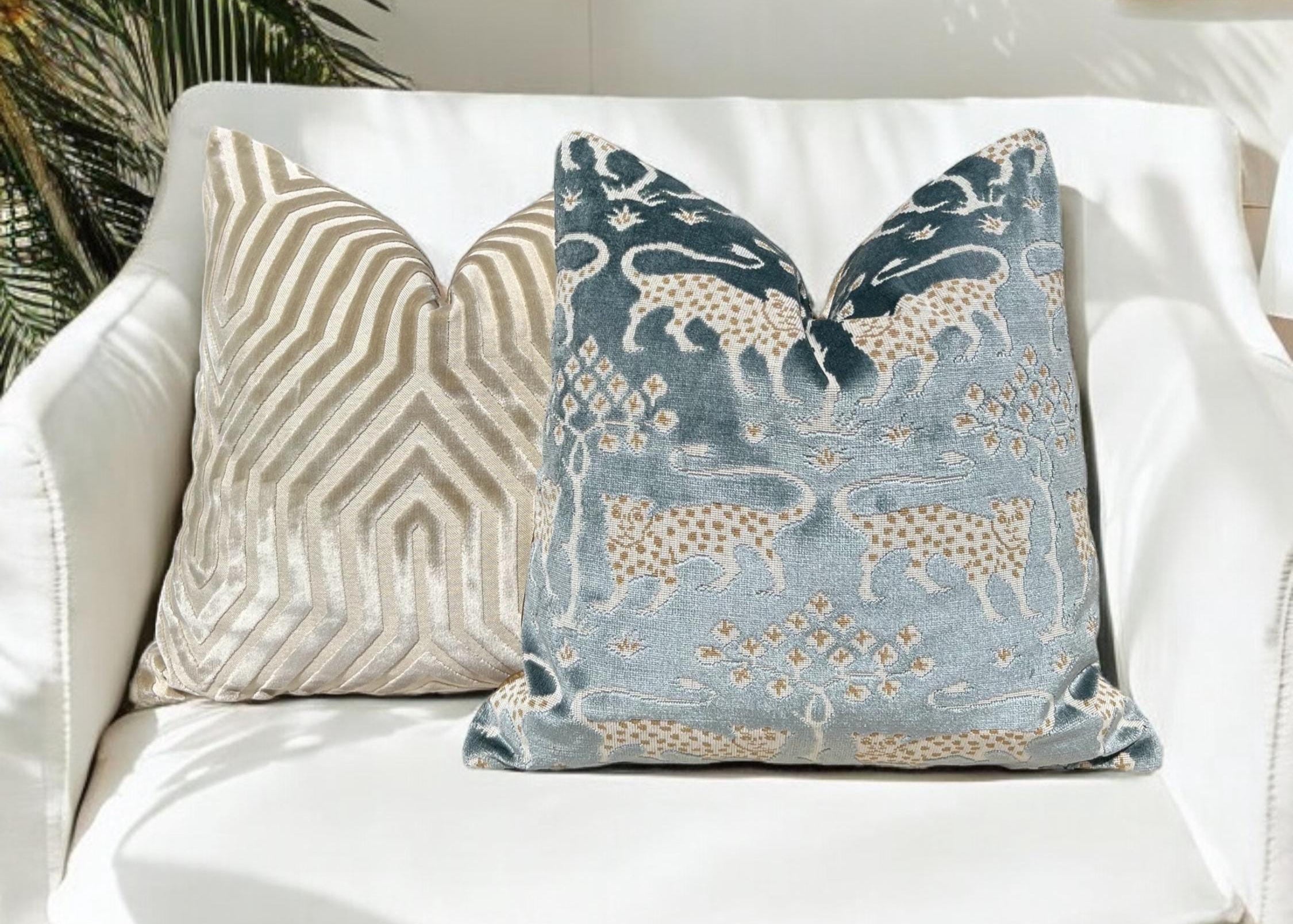 Schumacher Beige Velvet Chevron Pillow, Luxury Designer Geometric Cushion, Tan Accent Pillow, Decorative Neutral Throw Pillows