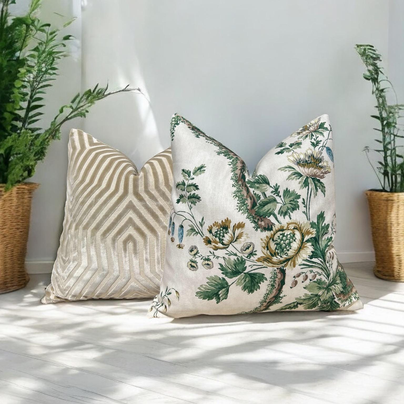 Schumacher Beige Velvet Chevron Pillow, Luxury Designer Geometric Cushion, Tan Accent Pillow, Decorative Neutral Throw Pillows