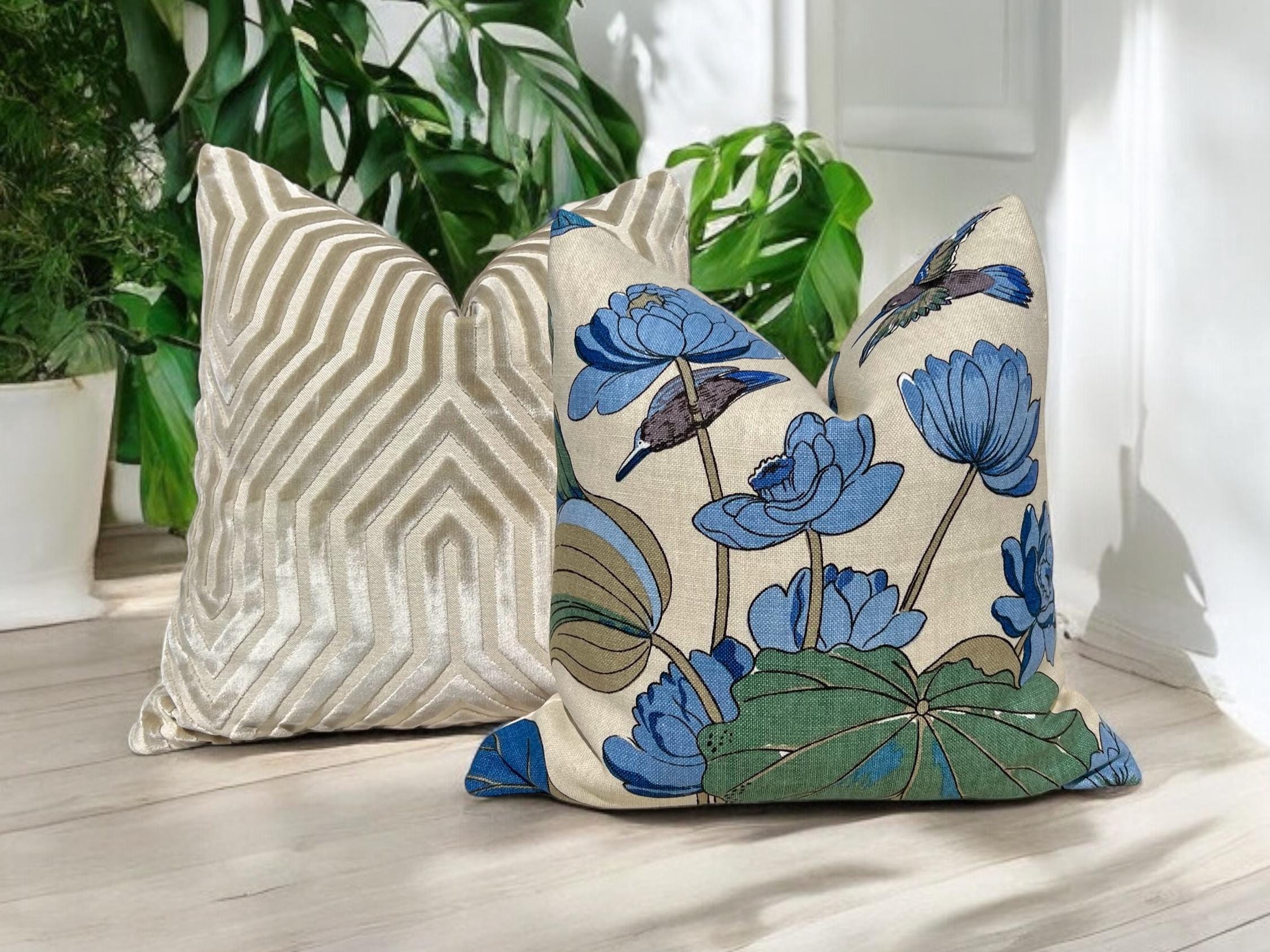 Schumacher Beige Velvet Chevron Pillow, Luxury Designer Geometric Cushion, Tan Accent Pillow, Decorative Neutral Throw Pillows