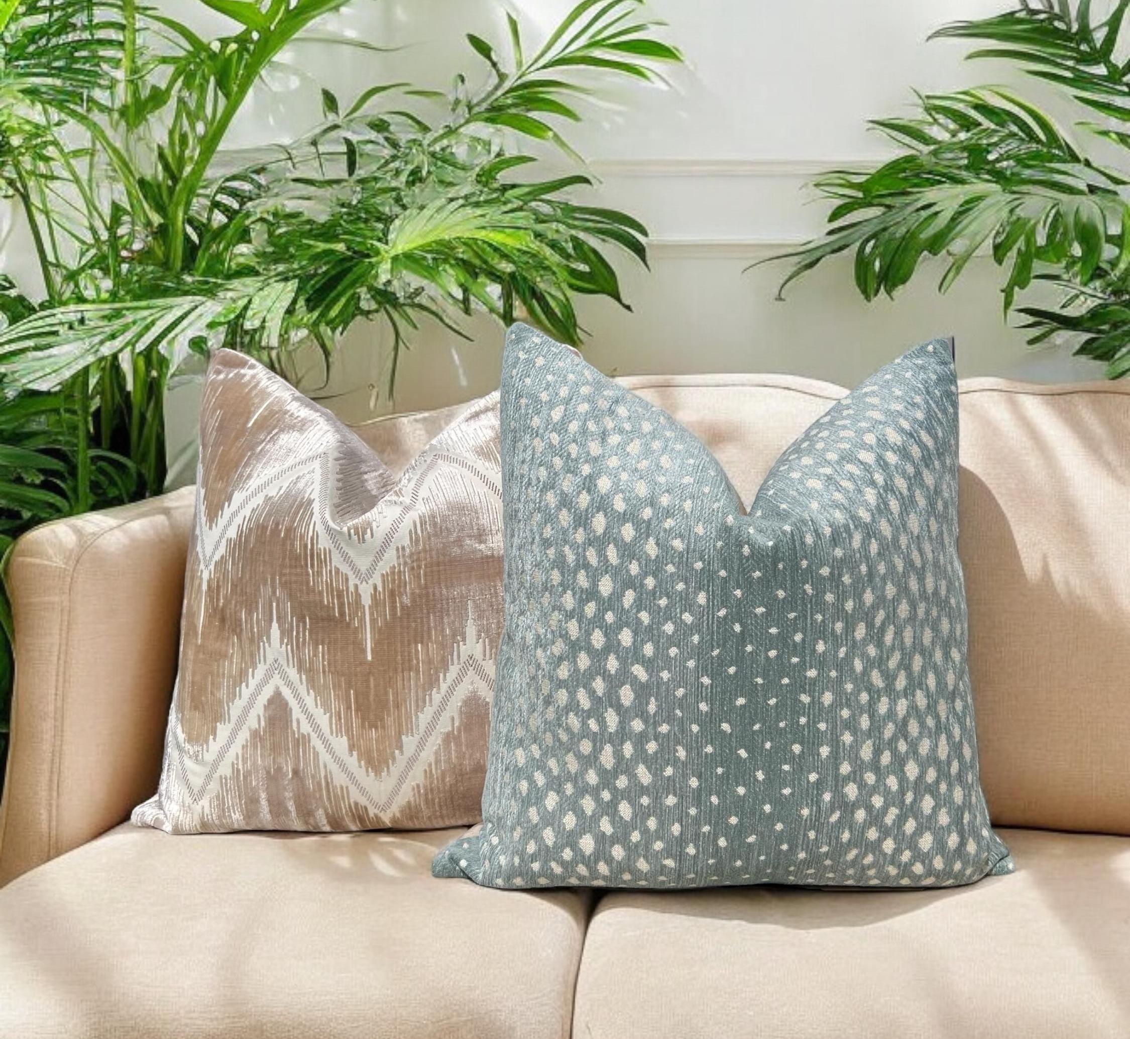 Schumacher Chevron Velvet Pillow in Champagne, Modern Geometric Zig Zag Cushion Cover, Designer Accent Pillow, Beige Velvet Pillows
