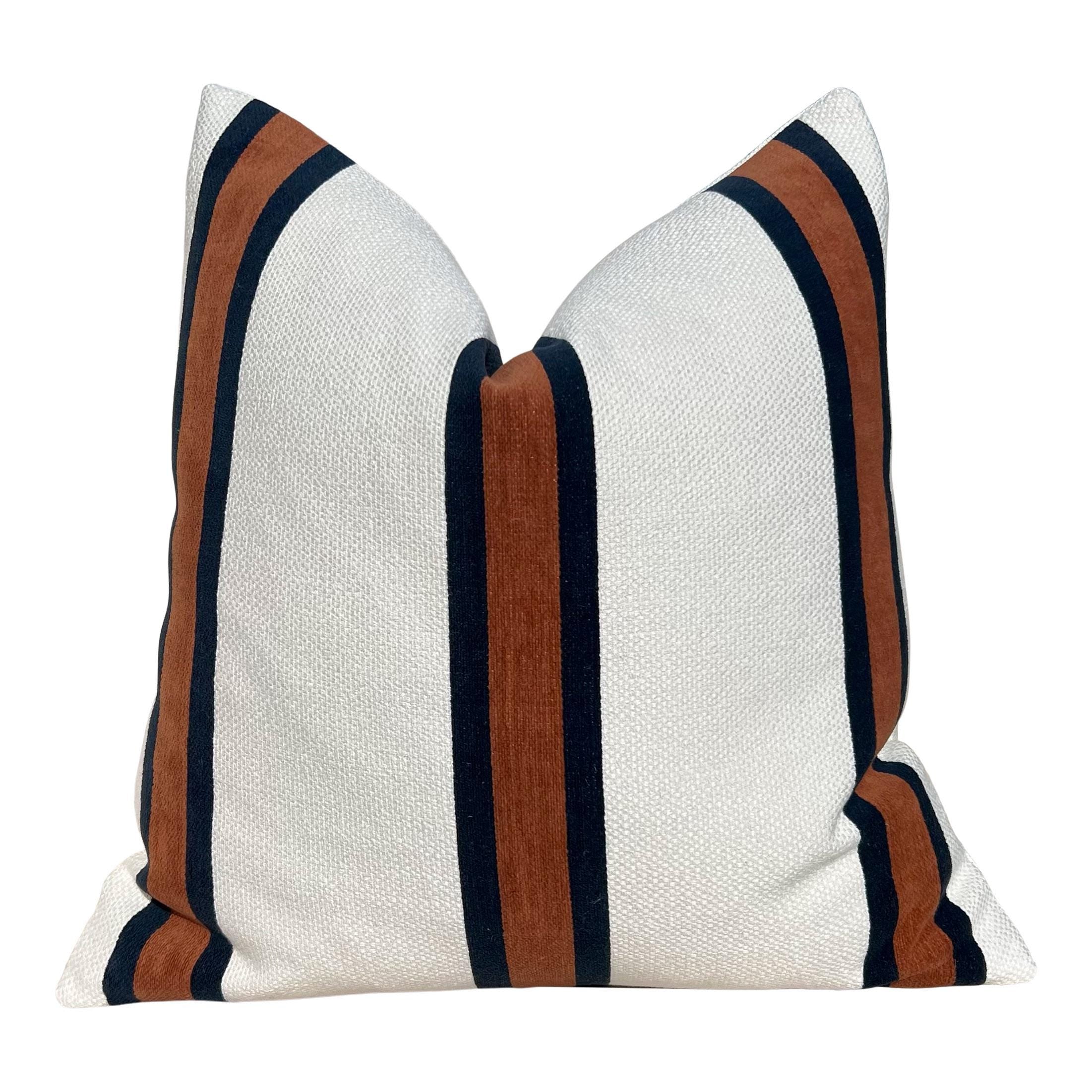 Abito Stripe Woven Pillow in Copper and Cream, Textured Decorative Throw Pillow, Coastal Home Decor Accent, Rust Modern Cushions