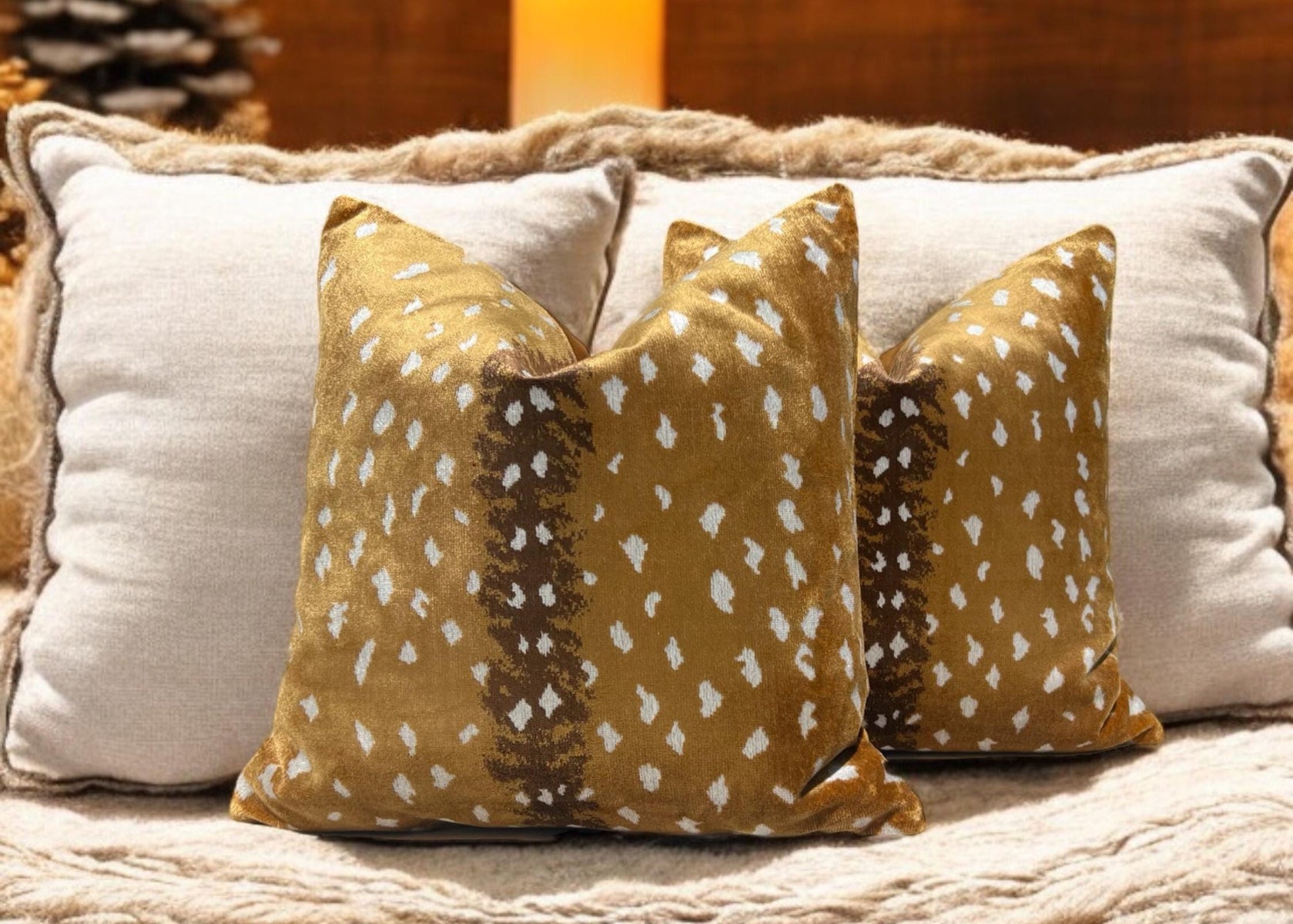 Scalamandre Antelope Velvet Pillow in Bronze, Luxurious Animal Print Accent Cushion, Brown Velvet Cushion Cover, Decorative Throw Pillow