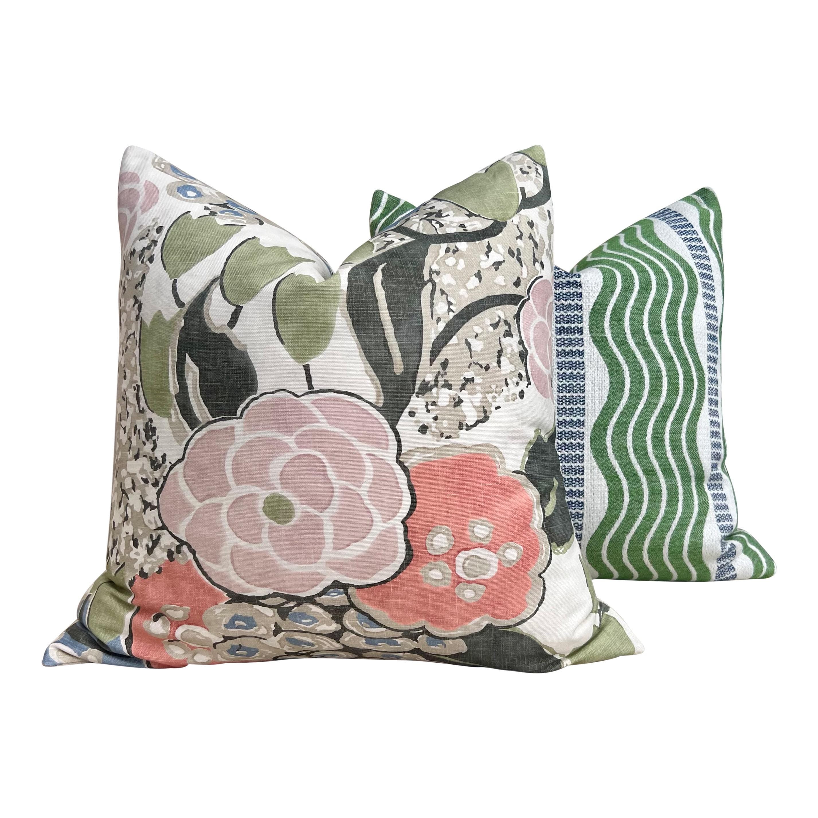 Schumacher Sina Stripe Pillow Cover in Green & Blue | Designer Accent Pillow, Modern Luxury Cushion, High-End Home Decor, Geometric Cushion