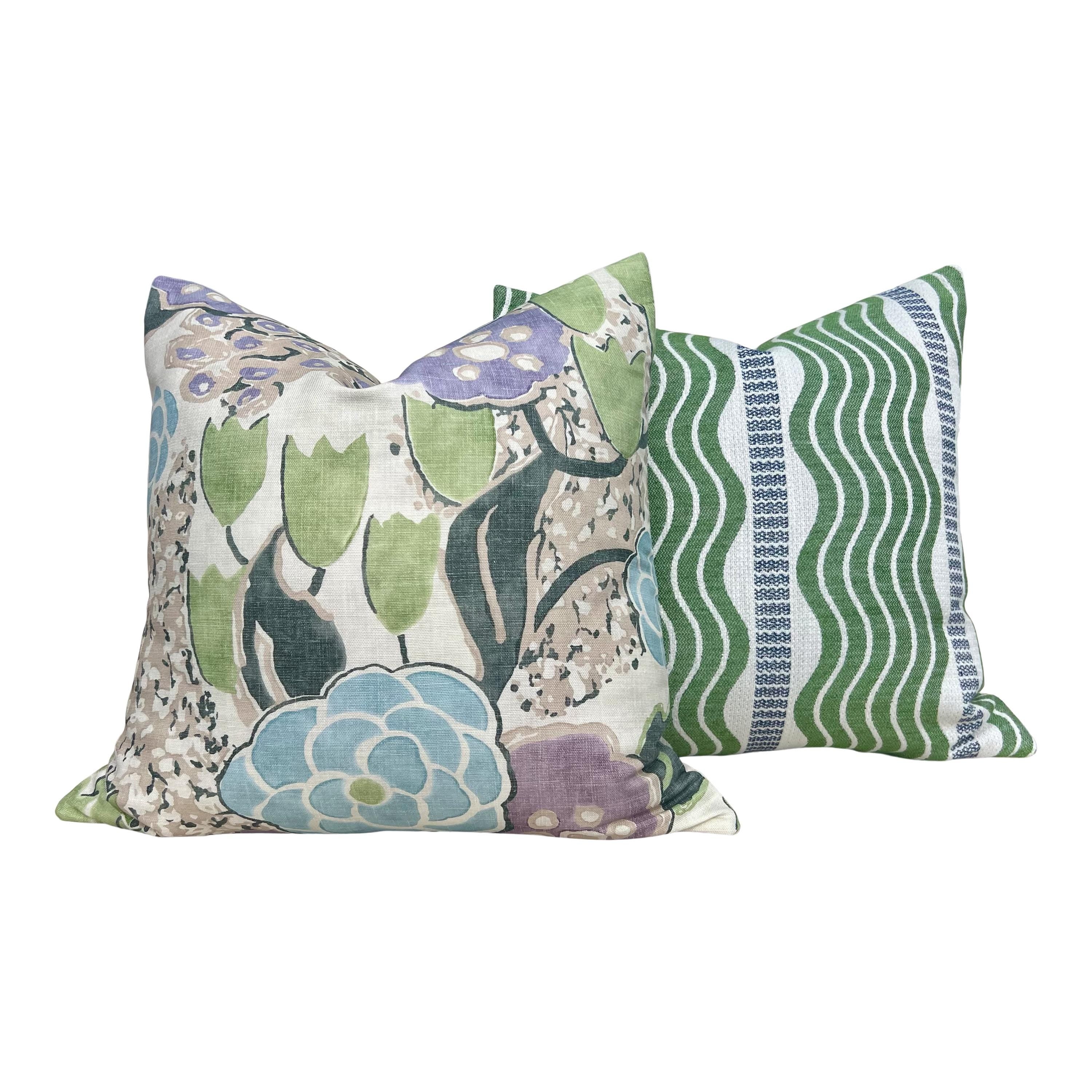 Schumacher Sina Stripe Pillow Cover in Green & Blue | Designer Accent Pillow, Modern Luxury Cushion, High-End Home Decor, Geometric Cushion