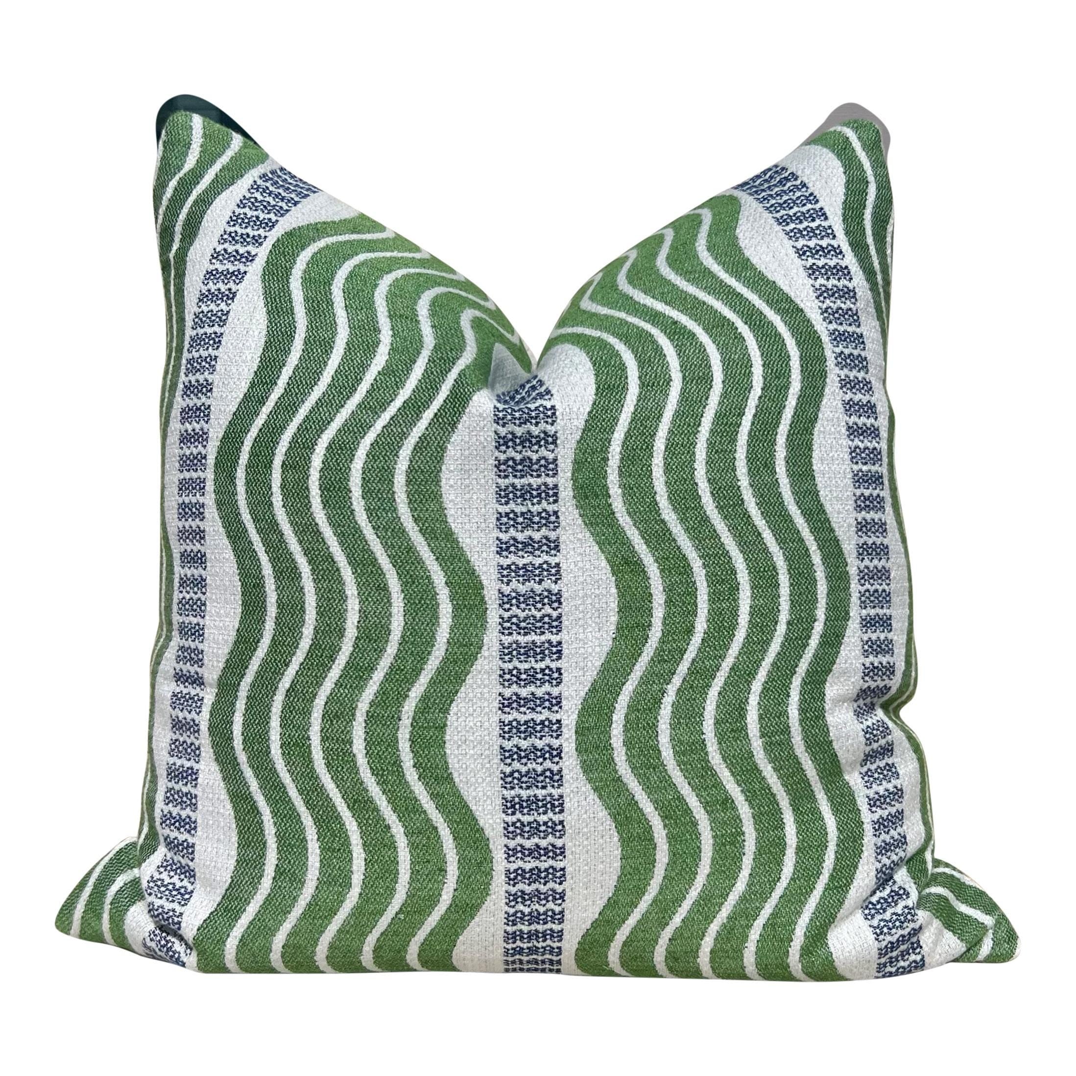 Schumacher Sina Stripe Pillow Cover in Green & Blue | Designer Accent Pillow, Modern Luxury Cushion, High-End Home Decor, Geometric Cushion