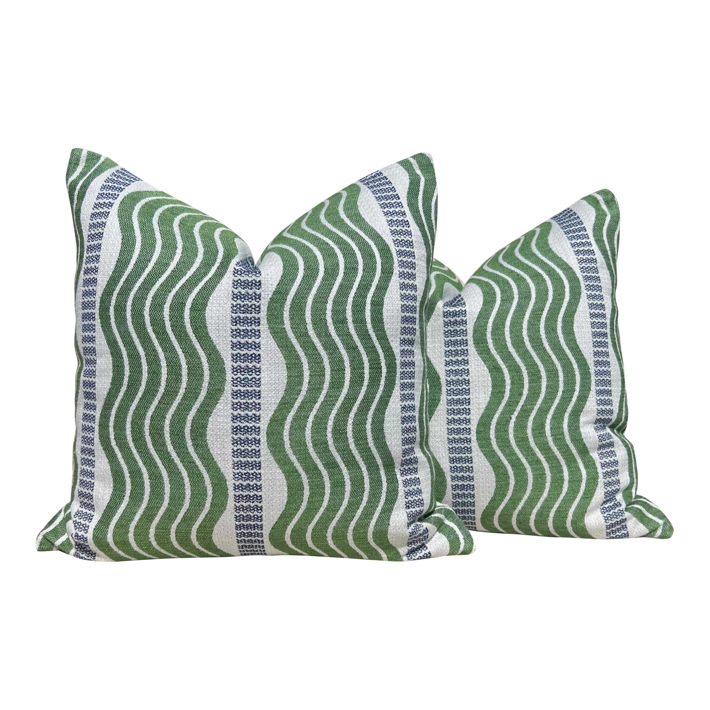 Schumacher Sina Stripe Pillow Cover in Green & Blue | Designer Accent Pillow, Modern Luxury Cushion, High-End Home Decor, Geometric Cushion