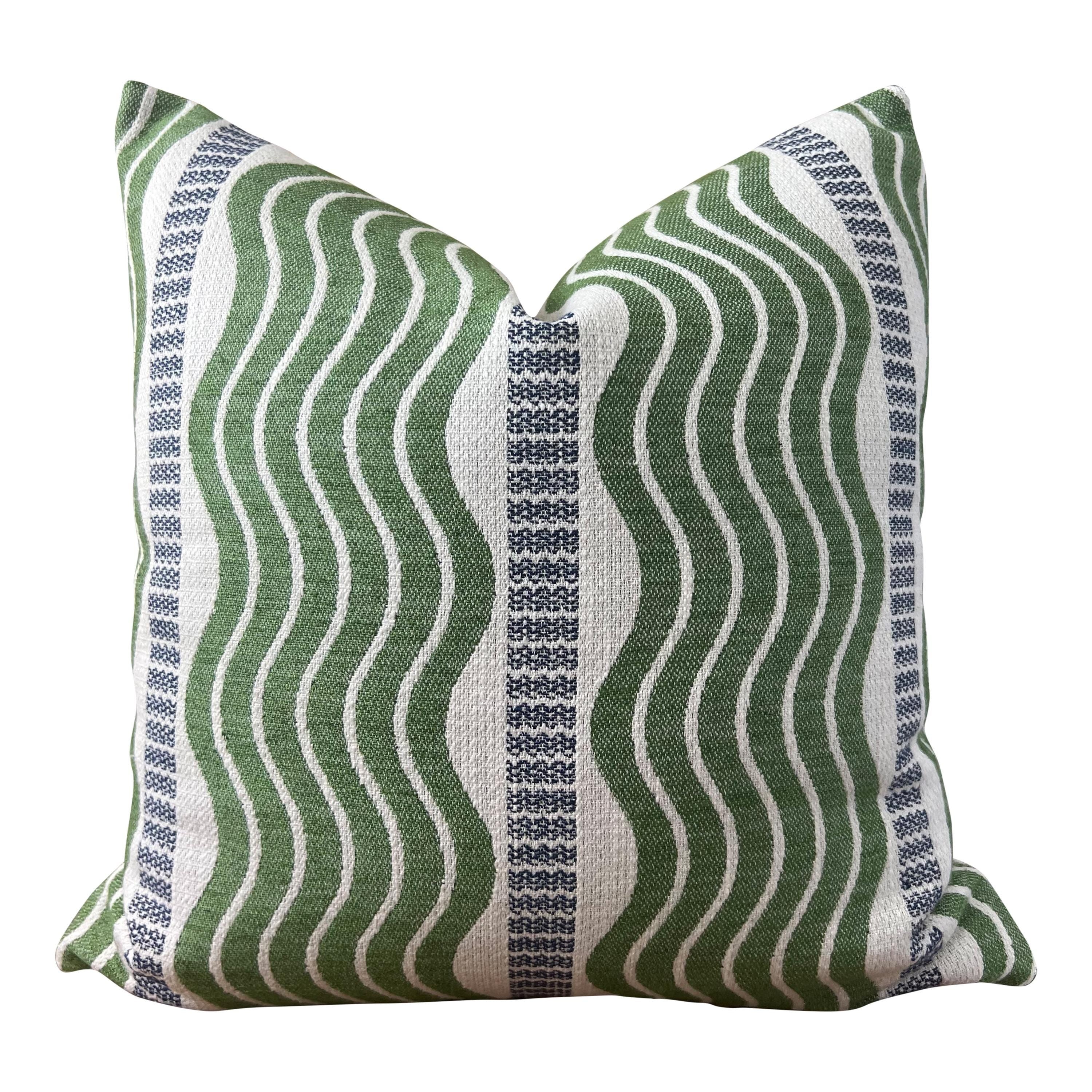 Schumacher Sina Stripe Pillow Cover in Green & Blue | Designer Accent Pillow, Modern Luxury Cushion, High-End Home Decor, Geometric Cushion