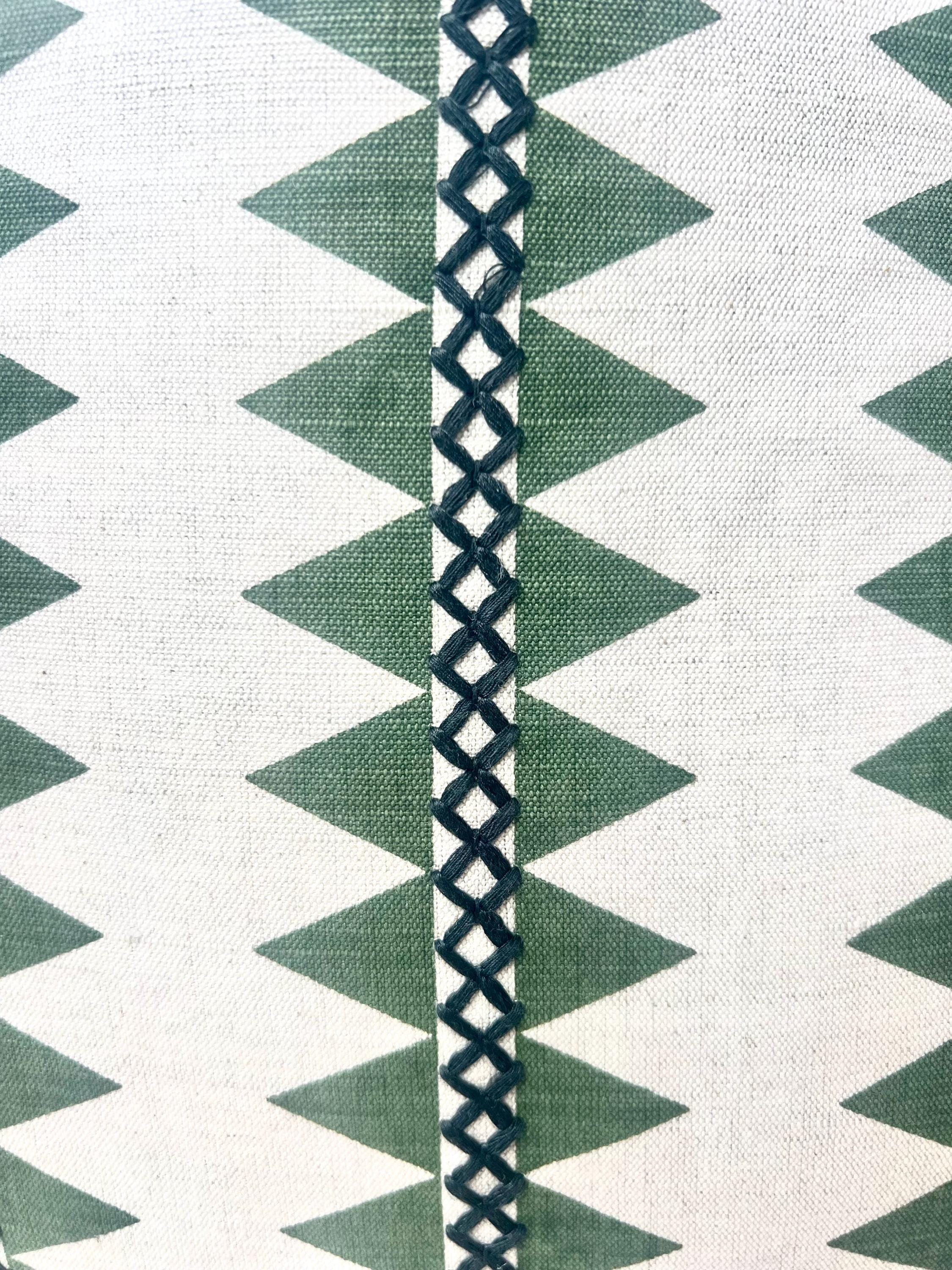 Thibaut Reno Stripe Embroidered Pillow in Green, Navy Blue, Luxury Designer Accent Cushion, Modern Geometric Throw Pillow, Euro Sham Cover