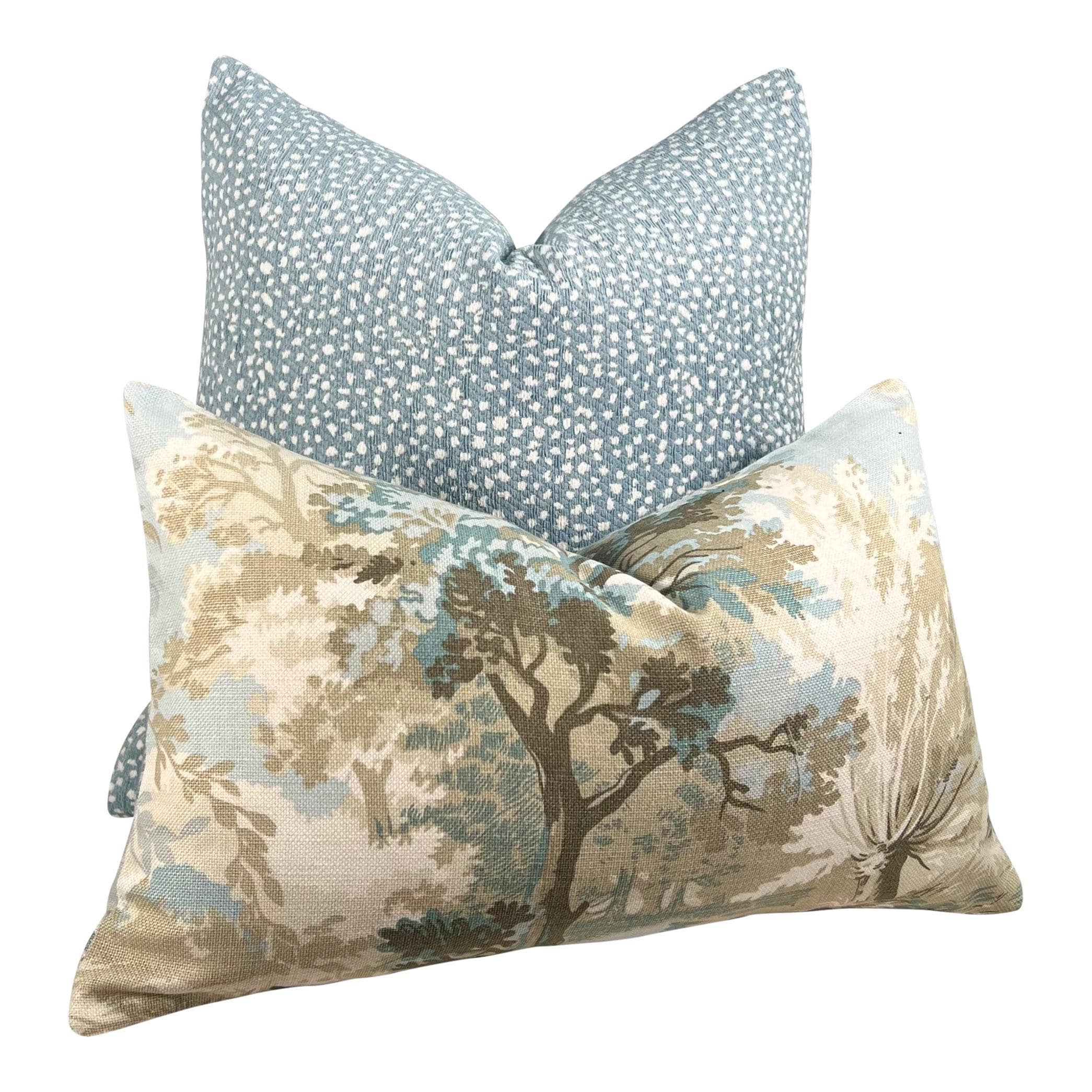 Thibaut Fawn Indoor Outdoor Pillow in Sky Blue. Outdoor Designer Pillow, Outdoor Light Blue Cushion Cover, Lumbar Animal Print Pillow Covers