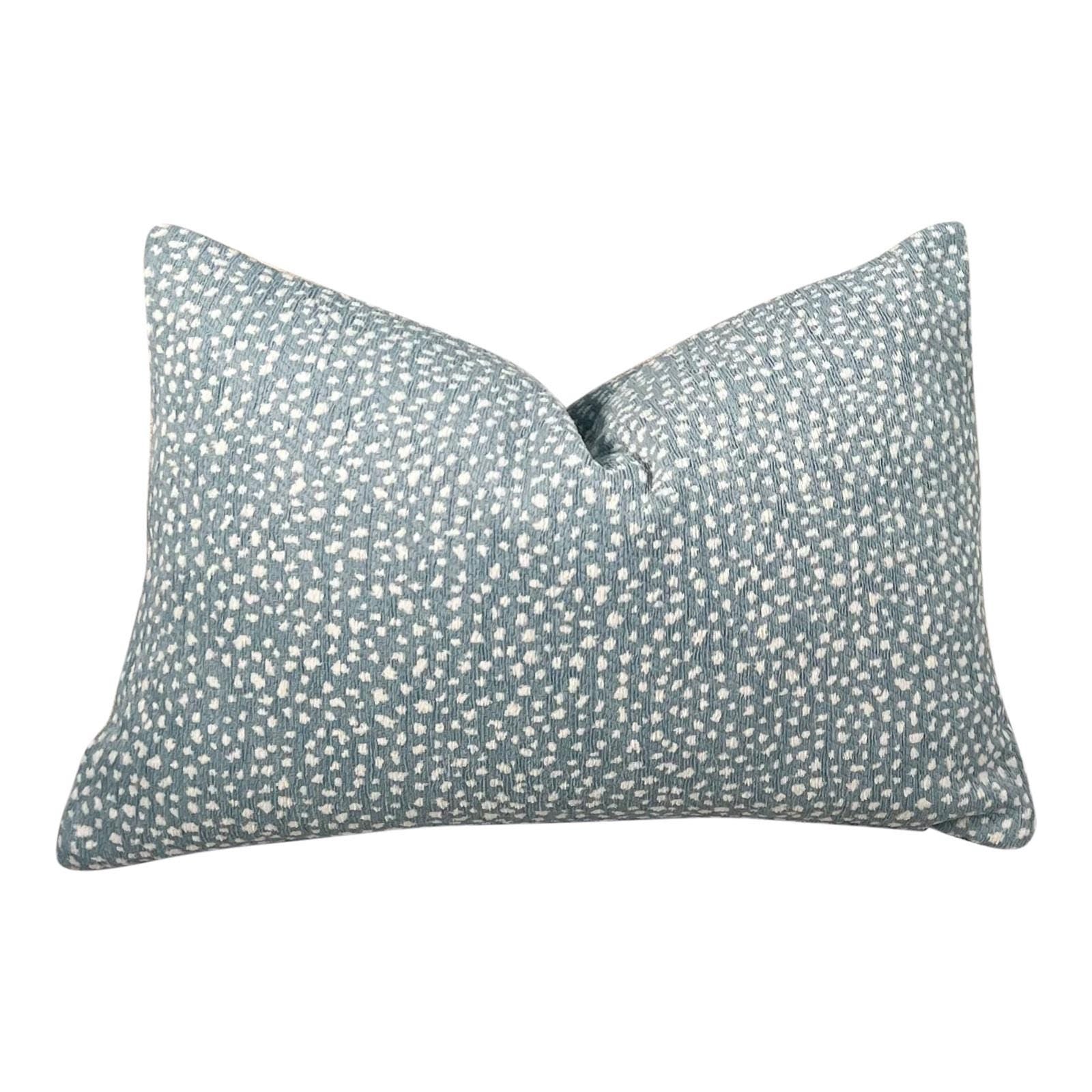 Thibaut Fawn Indoor Outdoor Pillow in Sky Blue. Outdoor Designer Pillow, Outdoor Light Blue Cushion Cover, Lumbar Animal Print Pillow Covers