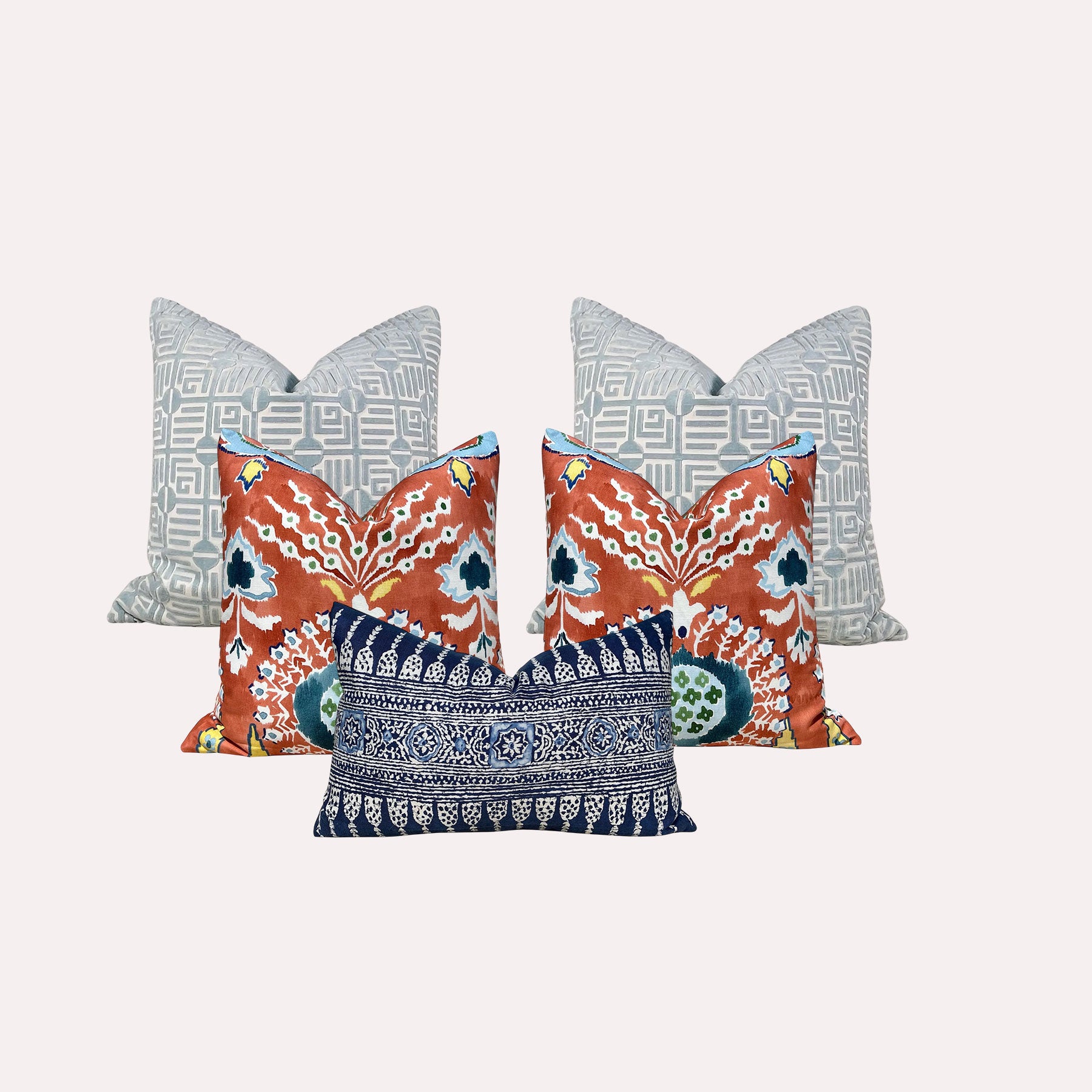 Thibaut Labyrinth Velvet Pillow - Spa Blue