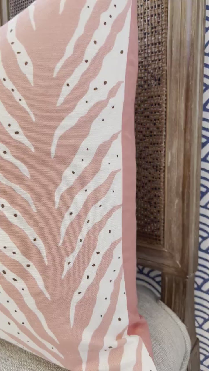 Schumacher Creeping Fern Pillow Coral. High End  Pillows, Striped Lumbar Pillow in Coral, Designer Modern Throw Cushion, Euro Sham 26x26