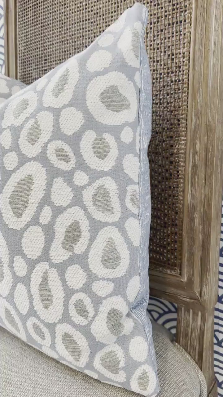 Thibaut Kenzo Indoor Outdoor Pillow in Powder Blue. Outdoor Designer Pillows, High End Pillows, Light Blue Animal Print Modern Pillow