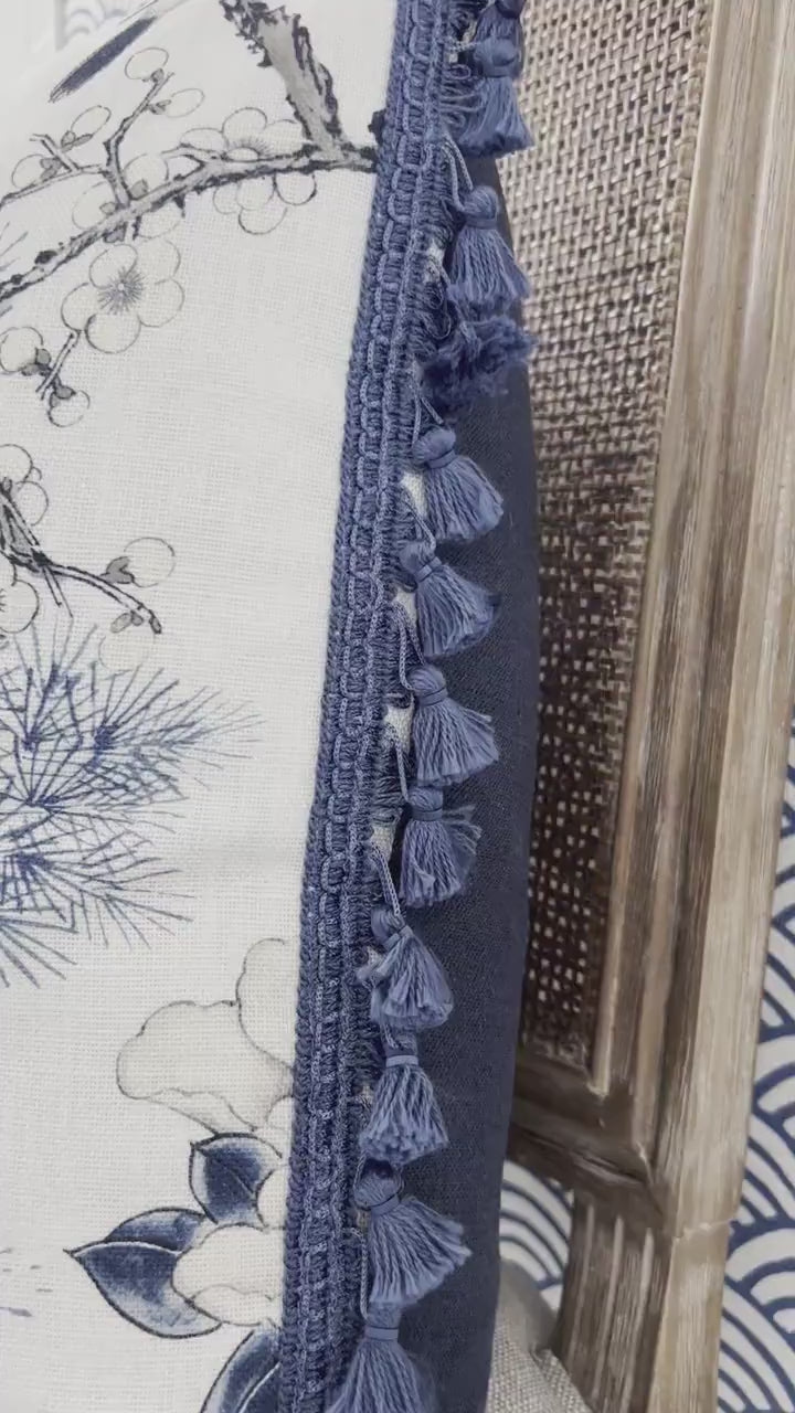 Katsura Pillow in Blue and White. Designer Linen Pillows, High End Floral Pillows, Euro Sham Cover, Decorative Lumbar Pillows, Floral Decor
