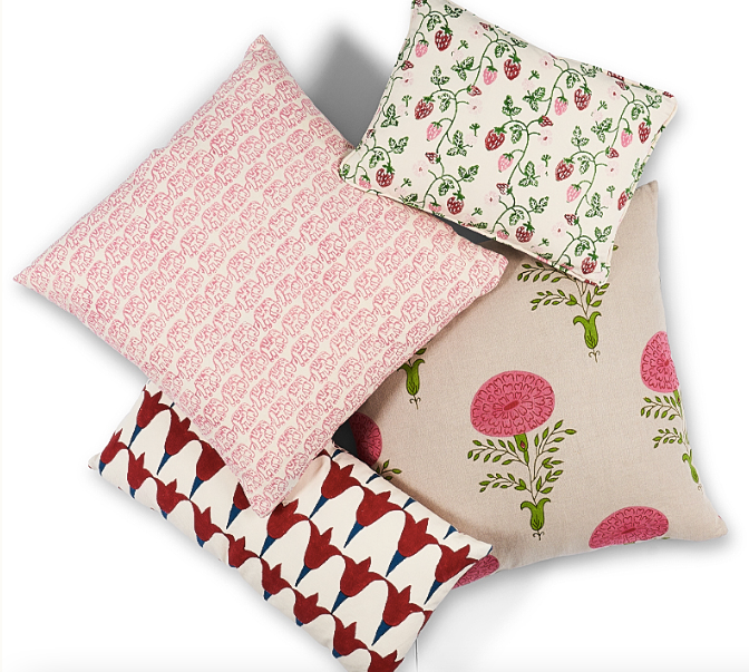 Schumacher Ellise Print Pillow in Rose.