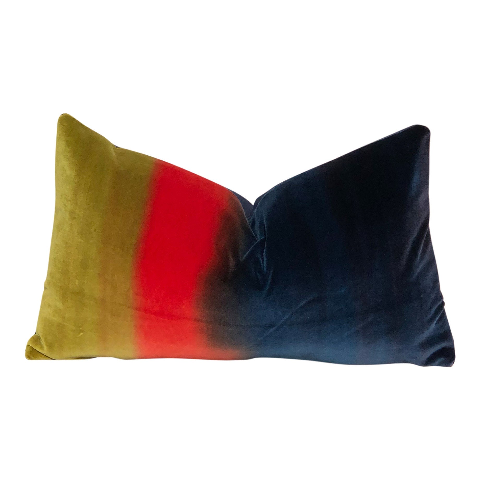 Amazilia Ombre Velvet Pillow Mustard, Papaya, Indigo. Lumbar Velvet Pillow Covers, High End Pillows, Designer Plush Velvet Pillow Covers