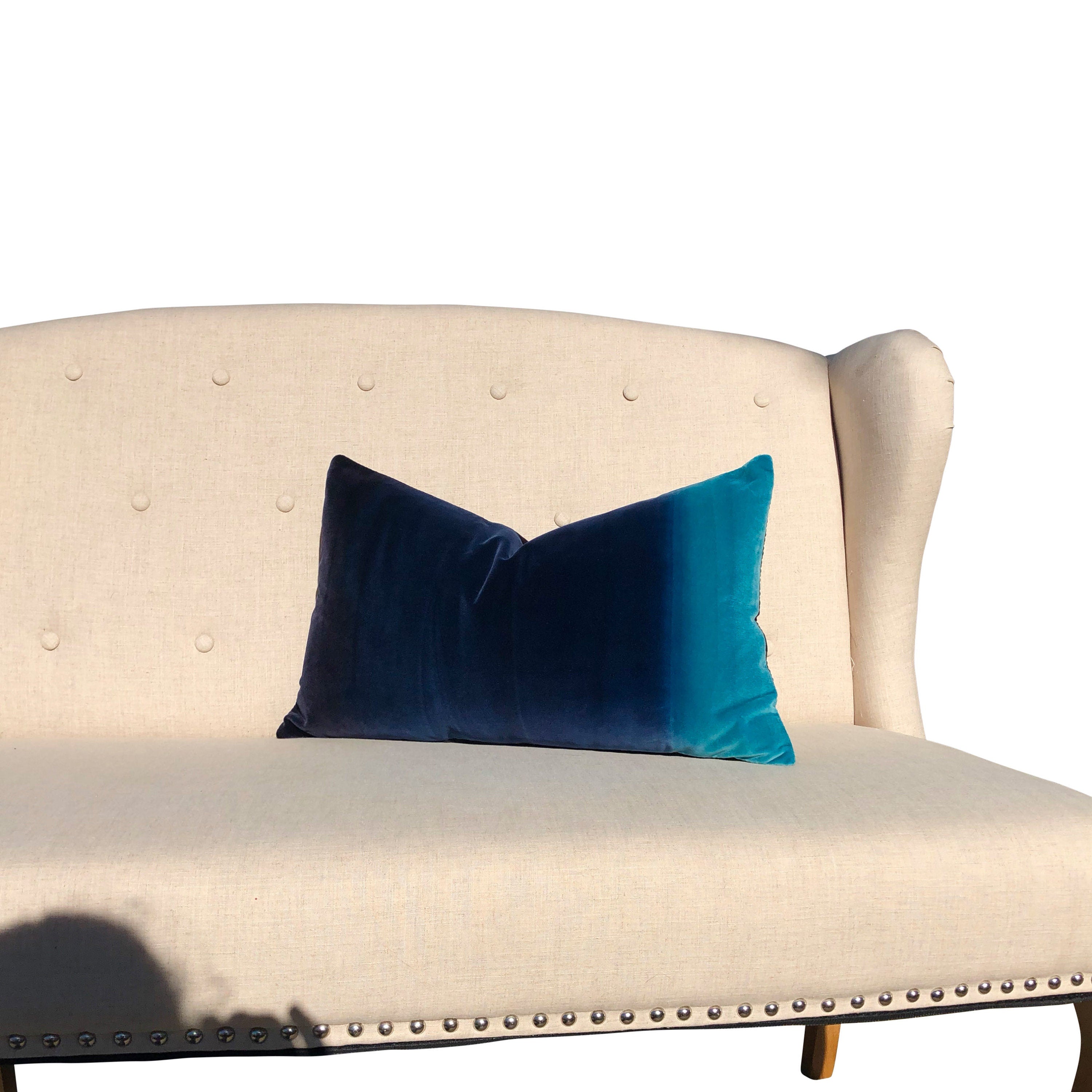 Harlequin Designer Ombre Velvet Pillow in Blueberry, Blue lagoon