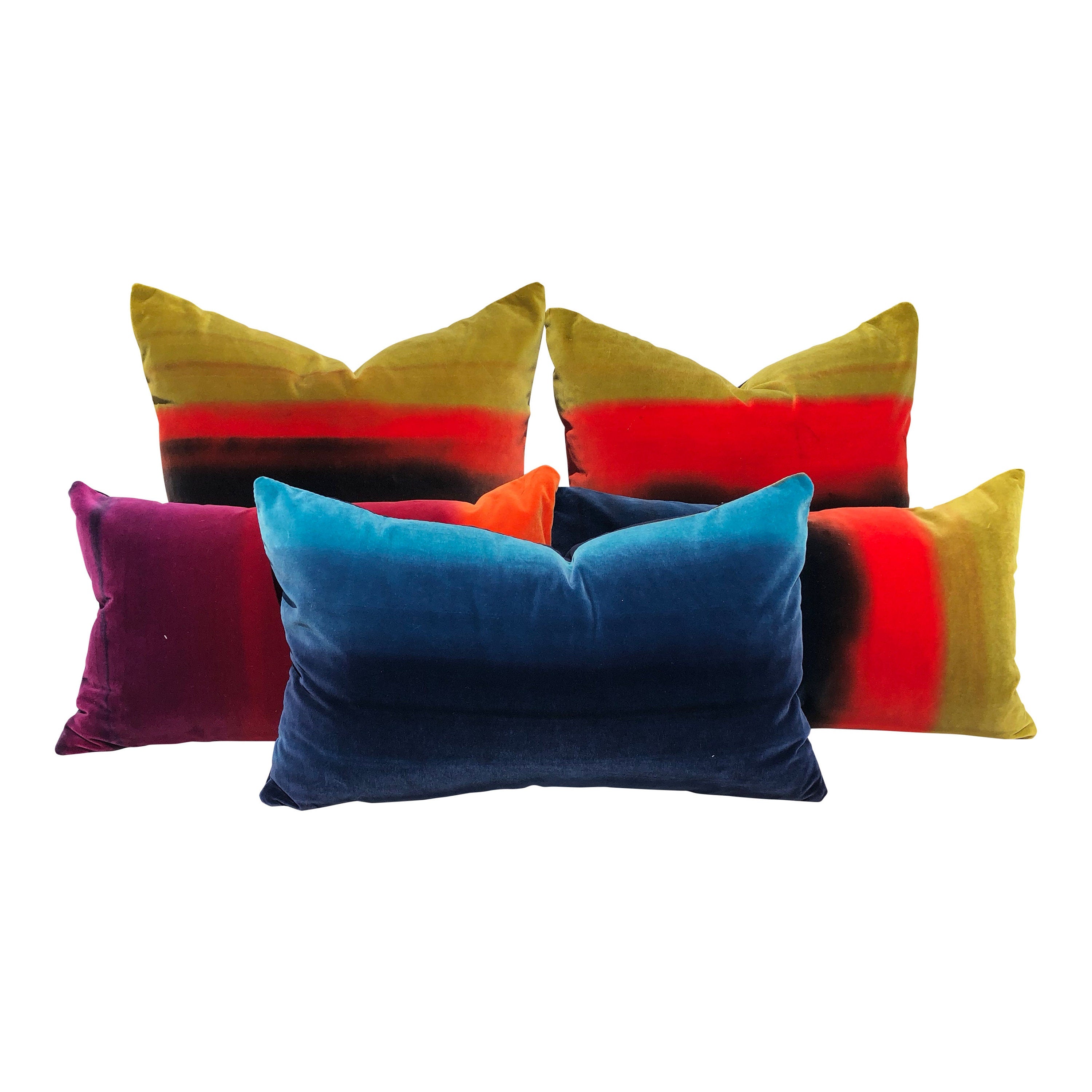 Amazilia Ombre Velvet Pillow Mustard, Papaya, Indigo. Lumbar Velvet Pillow Covers, High End Pillows, Designer Plush Velvet Pillow Covers