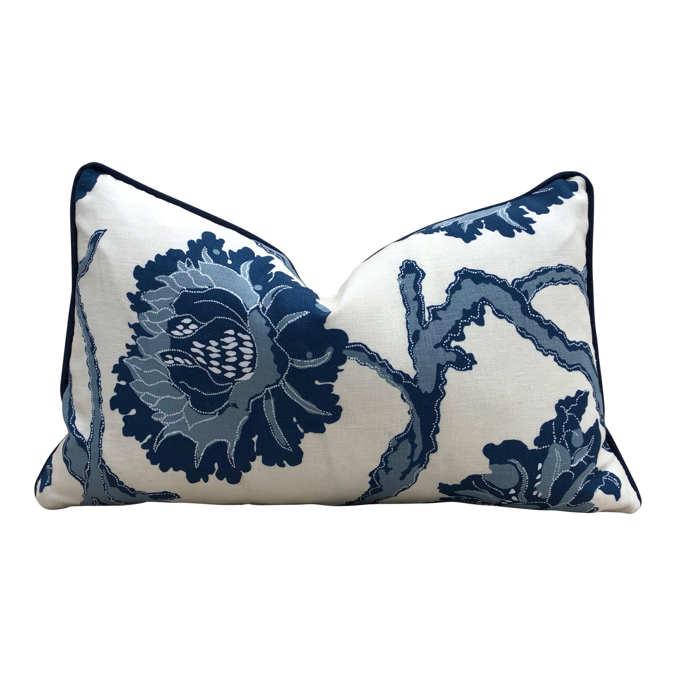 French General Indigo Pillow. Lumbar Navy Pillow Accent pillow cover Euro Sham 26x26 Long Lumbar Pillow