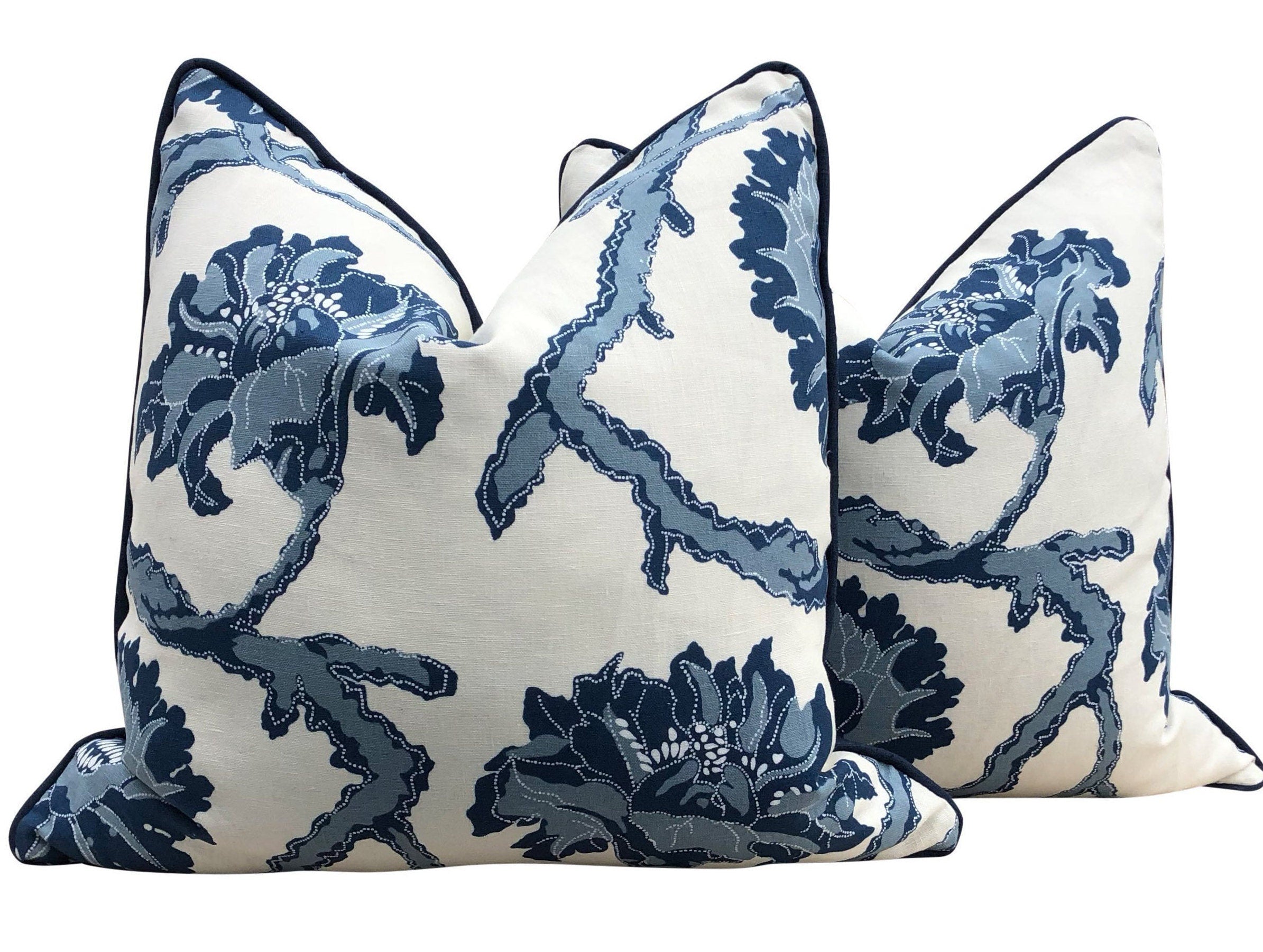 French General Indigo Pillow. Lumbar Navy Pillow Accent pillow cover Euro Sham 26x26 Long Lumbar Pillow