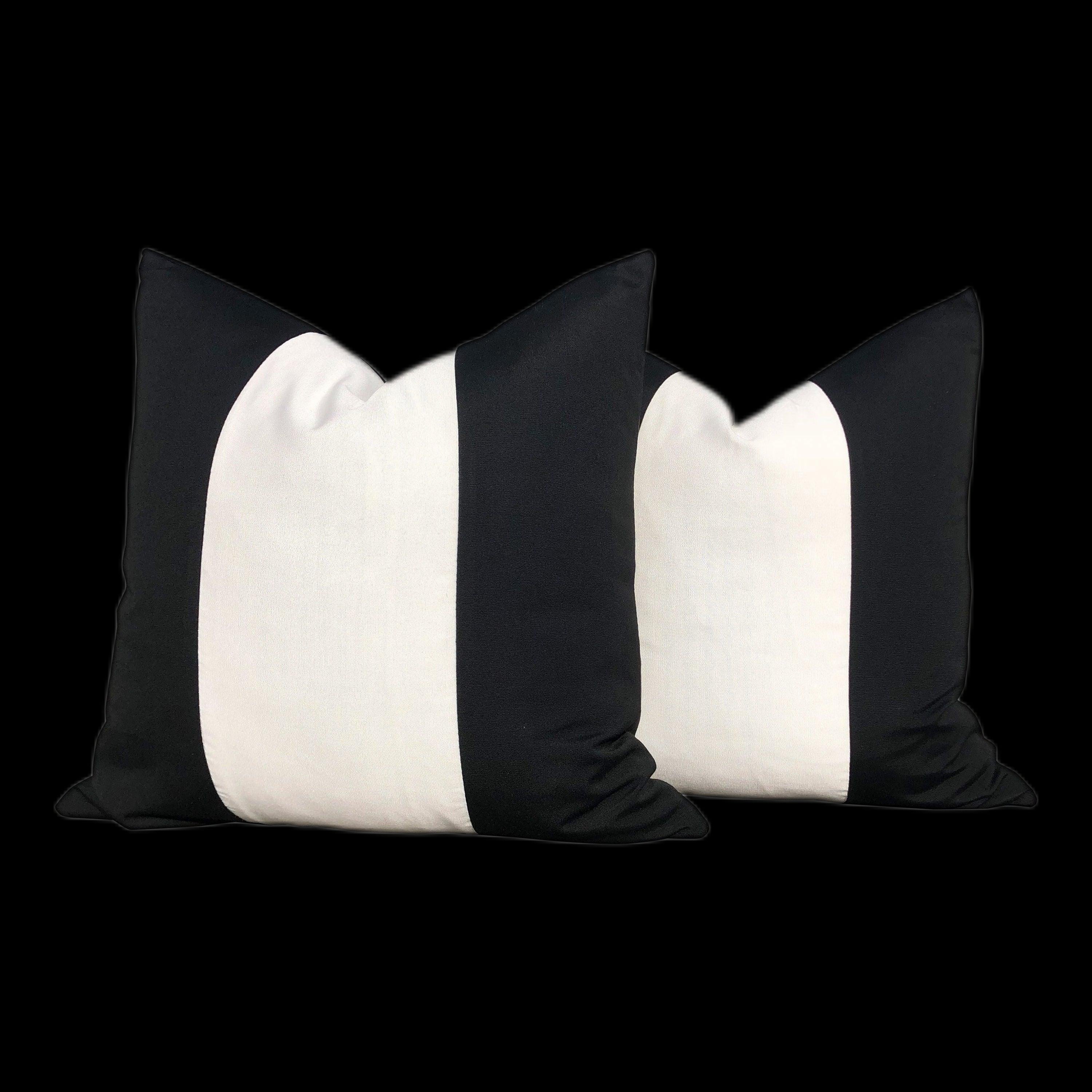 Sunbrella Black and White Striped Outdoor Pillow.
